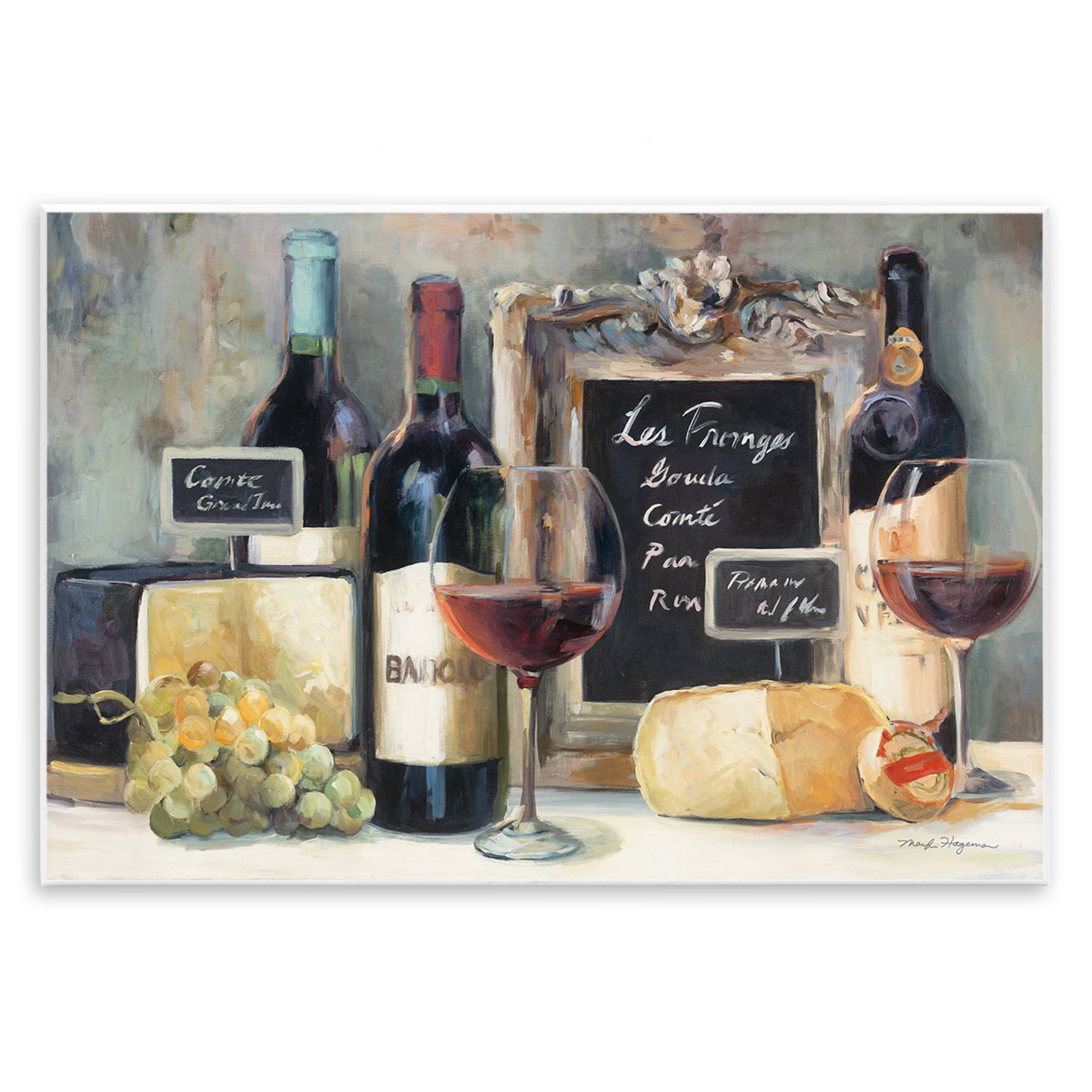 Stupell Industries Parisian Wine & Cheese Food & Beverage Painting Unframed Art Print Wall Art, 19 x 13