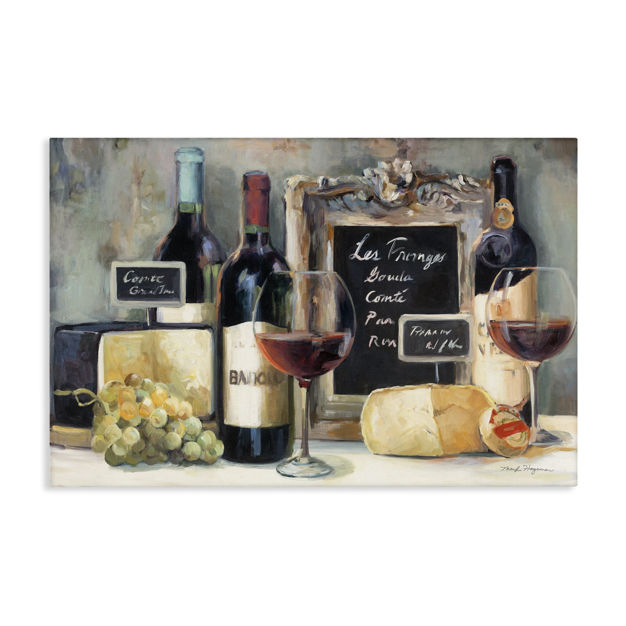 Stupell Industries Parisian Wine & Cheese Food & Beverage Painting Wrapped Canvas Art Print Wall Art, 30 x 20