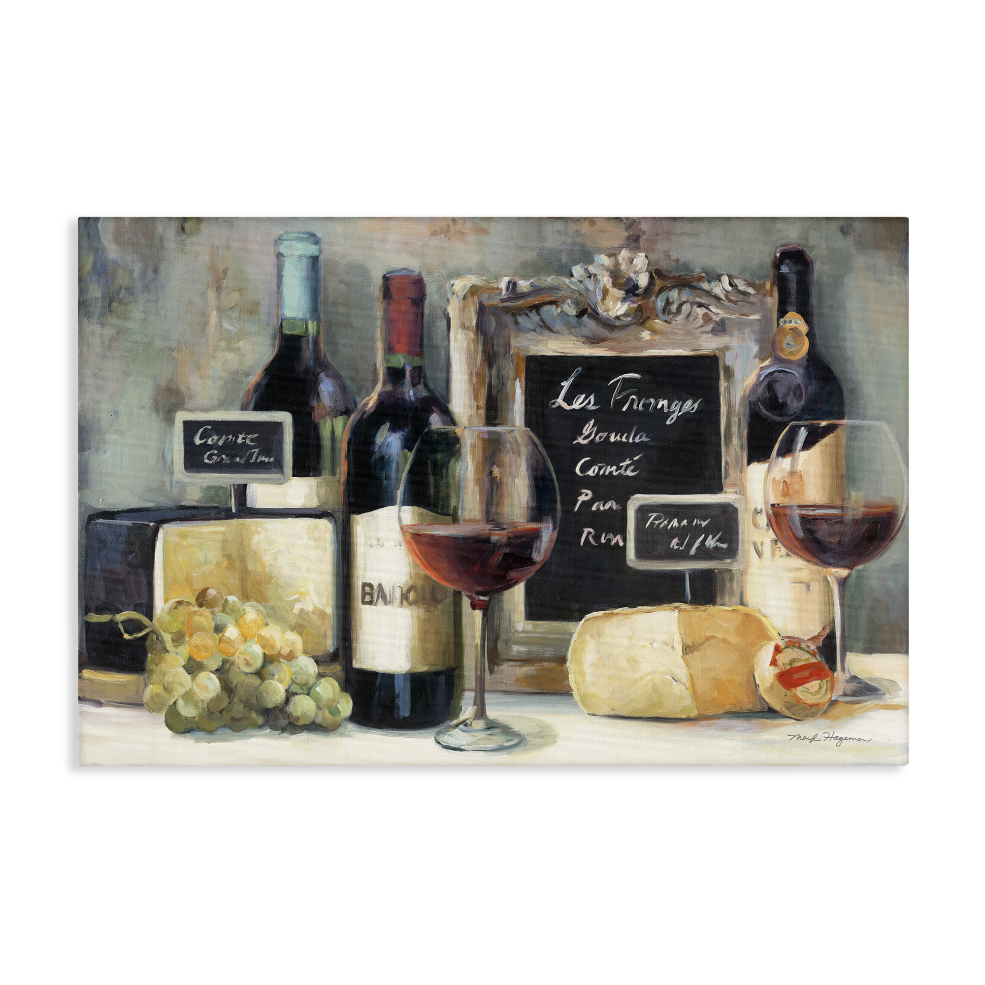 Stupell Industries Parisian Wine & Cheese Food & Beverage Painting Wrapped Canvas Art Print Wall Art, 45 x 30