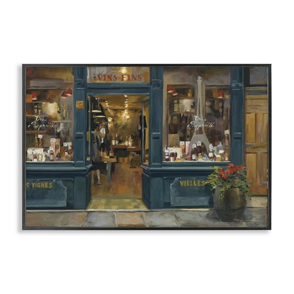 Stupell Industries Parisian Wine Shop Buildings & Architecture Painting Black Framed Art Print Wall Art, 18 x 12