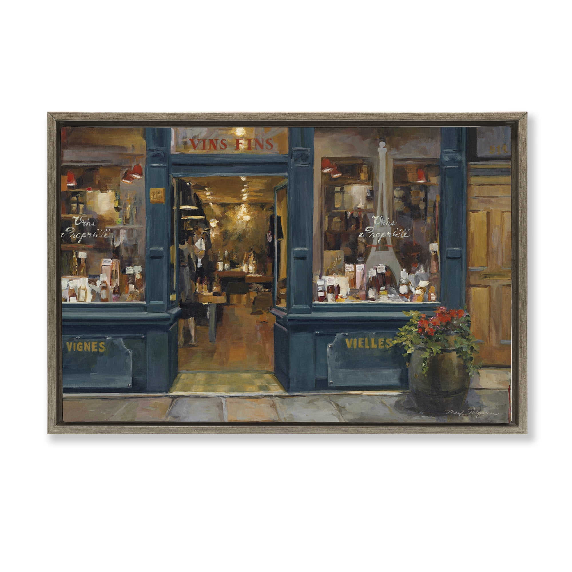 Stupell Industries Parisian Wine Shop Buildings & Architecture Painting Brown Floater Framed Canvas Art Print Wall Art, 31 x 21