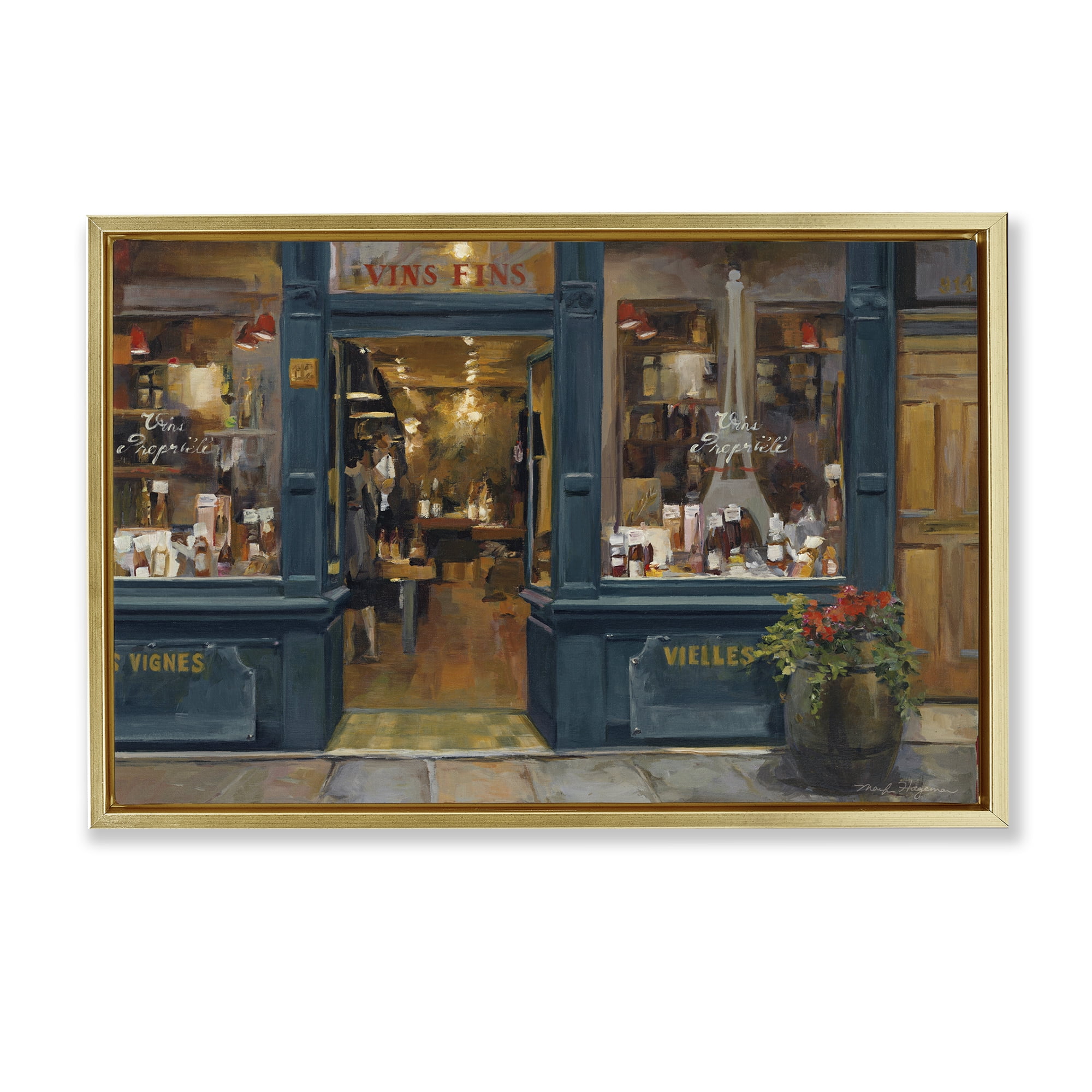 Stupell Industries Parisian Wine Shop Buildings & Architecture Painting Gold Floater Framed Canvas Art Print Wall Art, 25 x 17