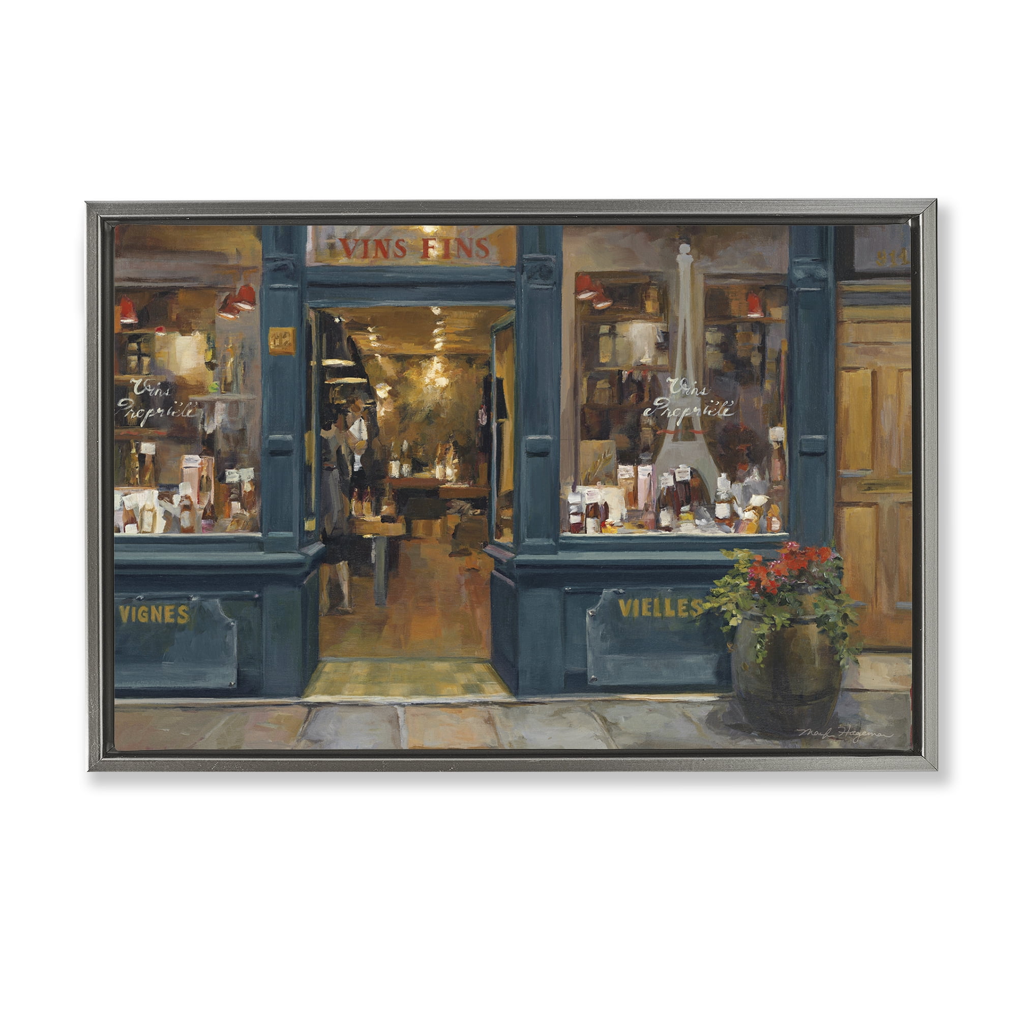 Stupell Industries Parisian Wine Shop Buildings & Architecture Painting Gray Floater Framed Canvas Art Print Wall Art, 25 x 17