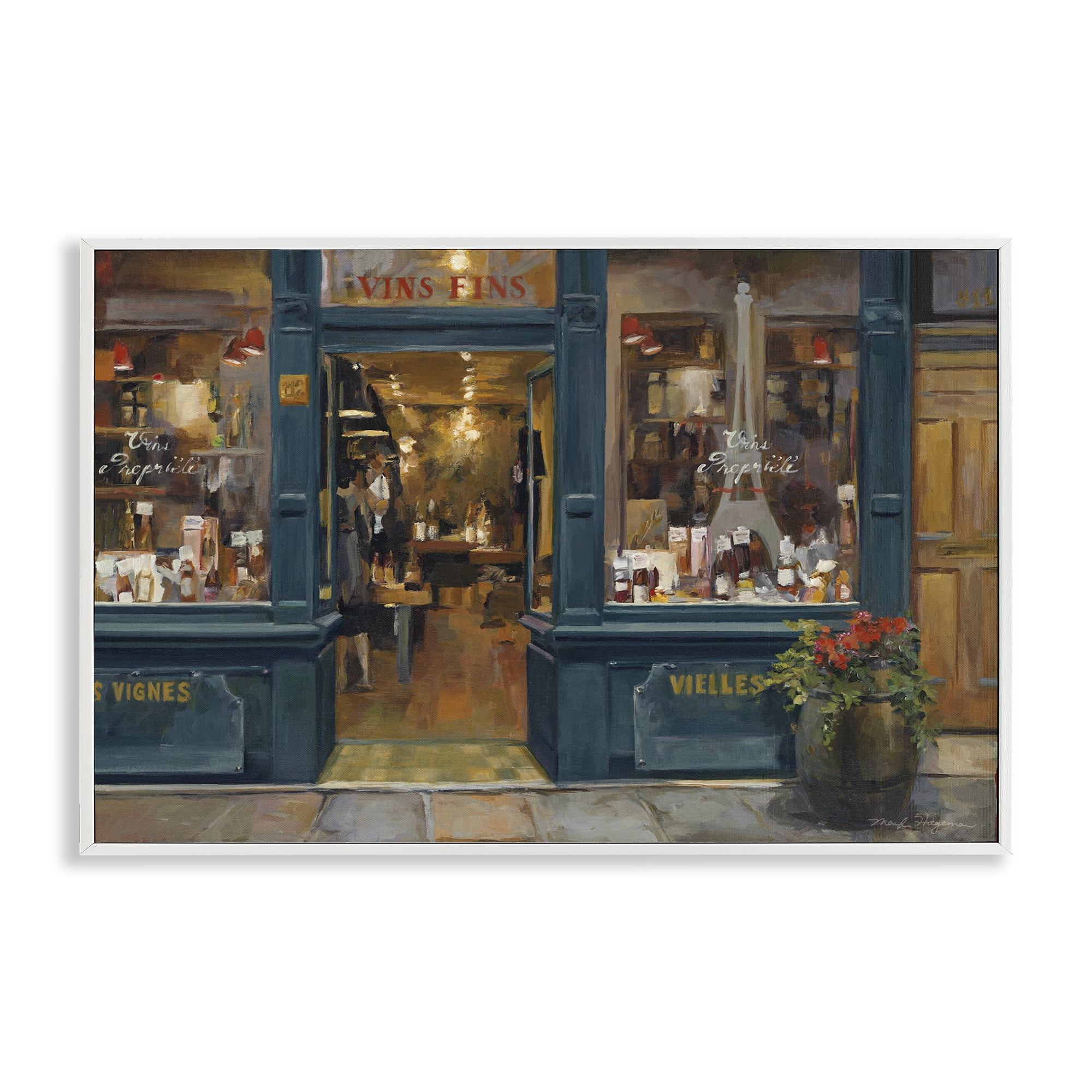 Stupell Industries Parisian Wine Shop Buildings & Architecture Painting White Framed Art Print Wall Art, 30 x 20