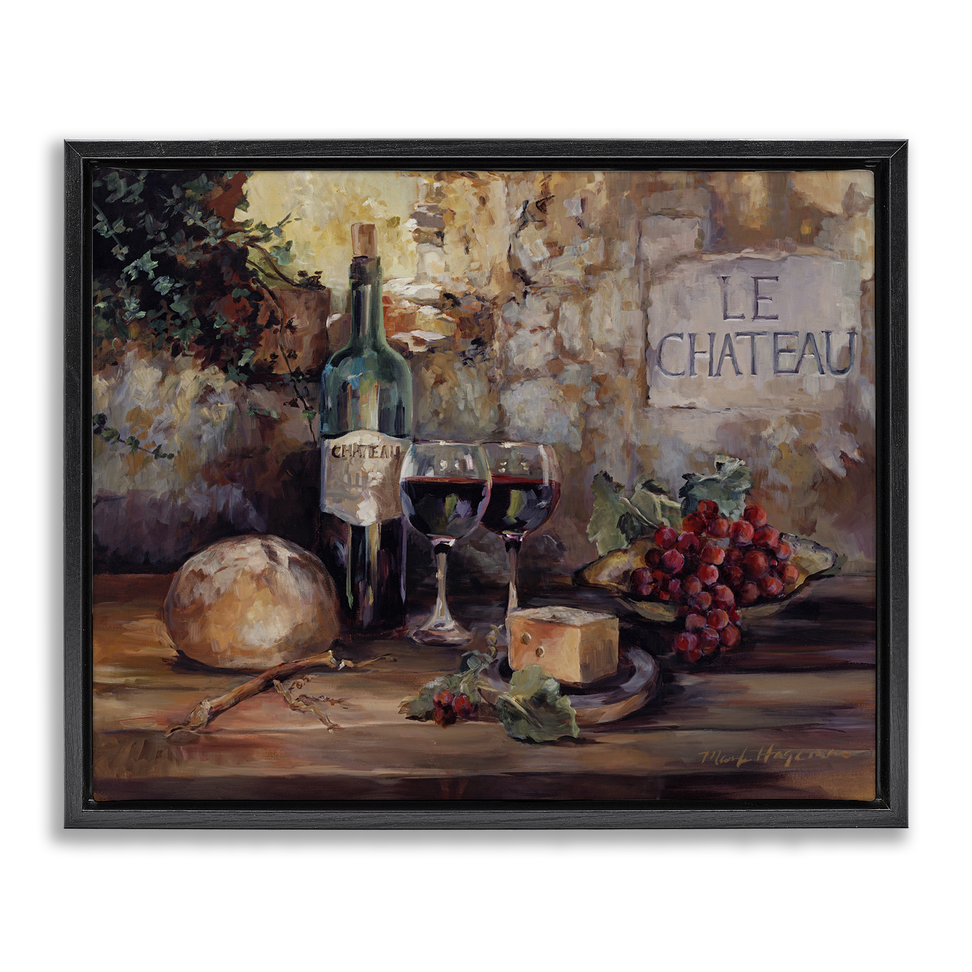 Stupell Industries Parisian Wine and Cheese Food & Beverage Painting Black Floater Framed Canvas Art Print Wall Art, 31 x 25