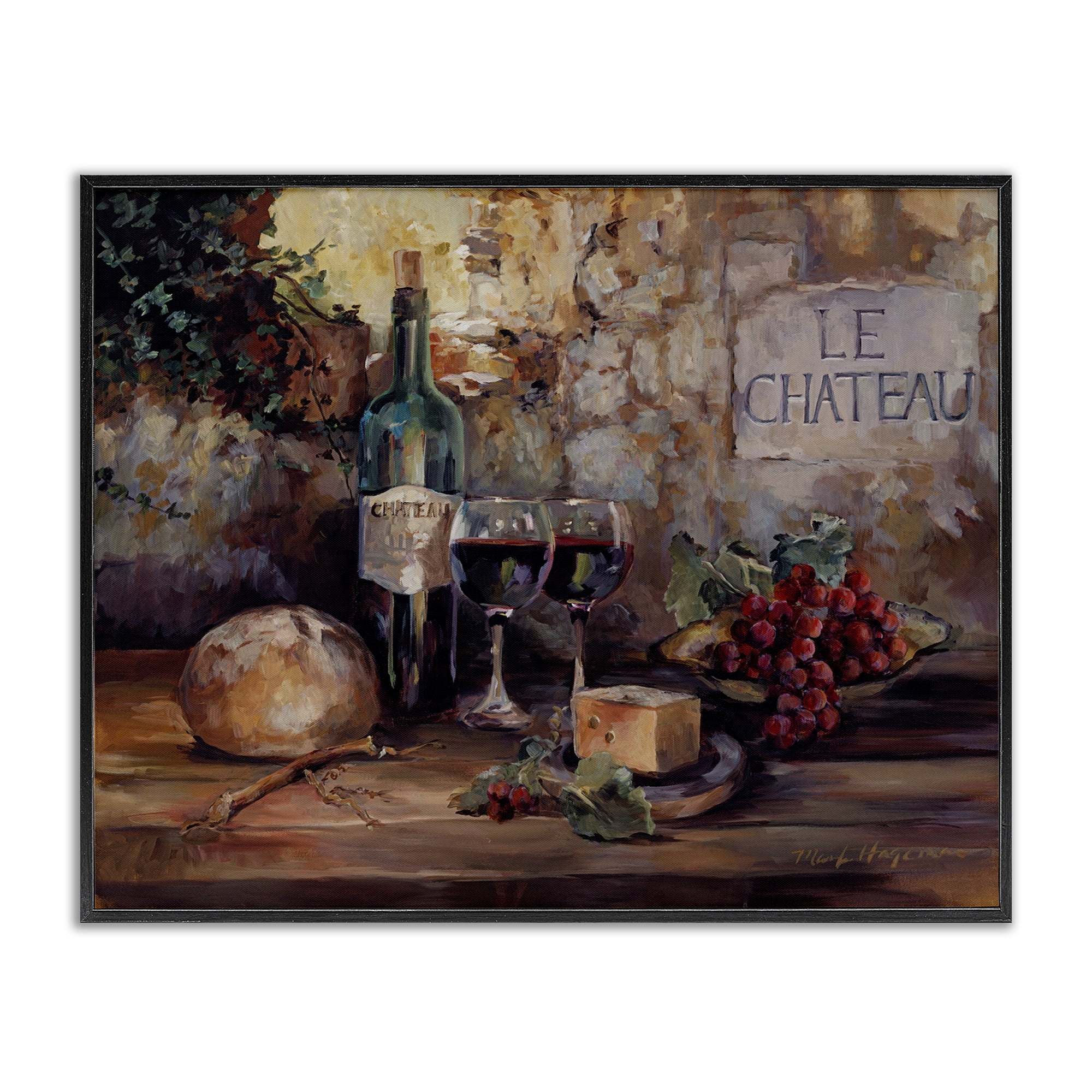 Stupell Industries Parisian Wine and Cheese Food & Beverage Painting Black Framed Art Print Wall Art, 30 x 24