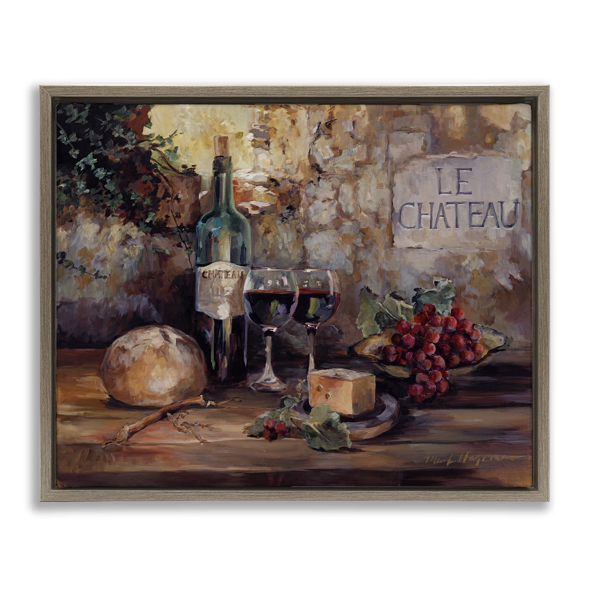 Stupell Industries Parisian Wine and Cheese Food & Beverage Painting Brown Floater Framed Canvas Art Print Wall Art, 31 x 25