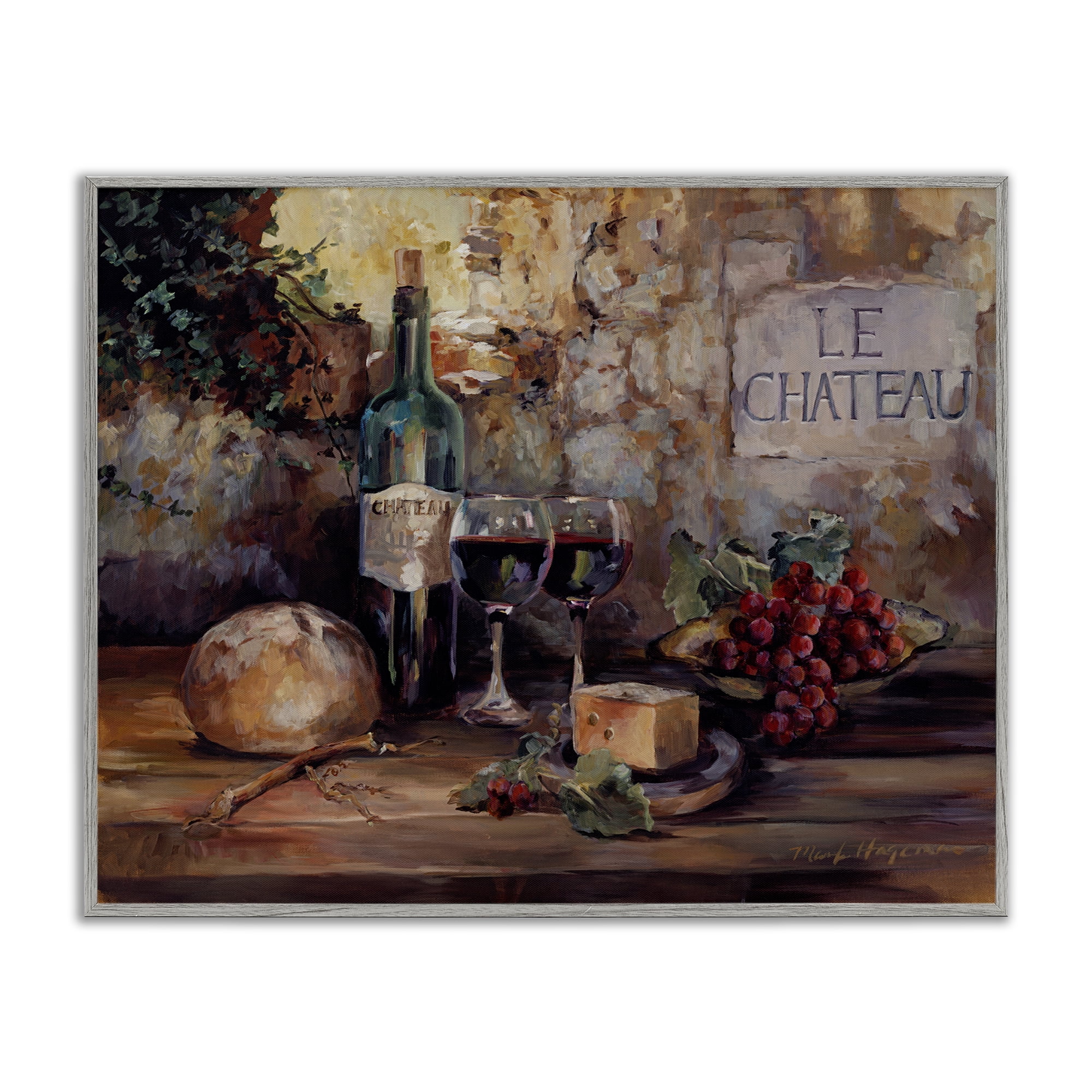 Stupell Industries Parisian Wine and Cheese Food & Beverage Painting Gray Framed Art Print Wall Art, 30 x 24