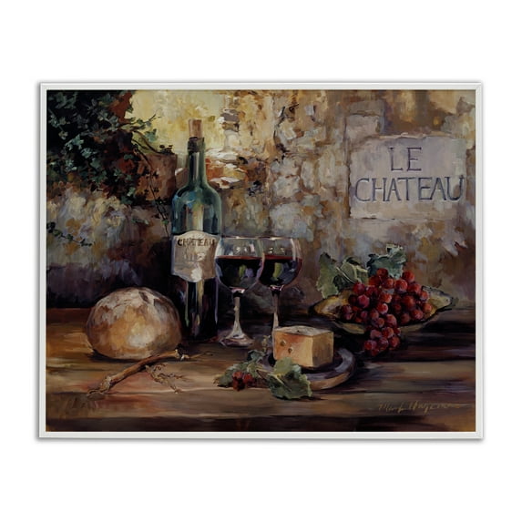 Stupell Industries Parisian Wine and Cheese Food & Beverage Painting White Framed Art Print Wall Art, 14 x 11
