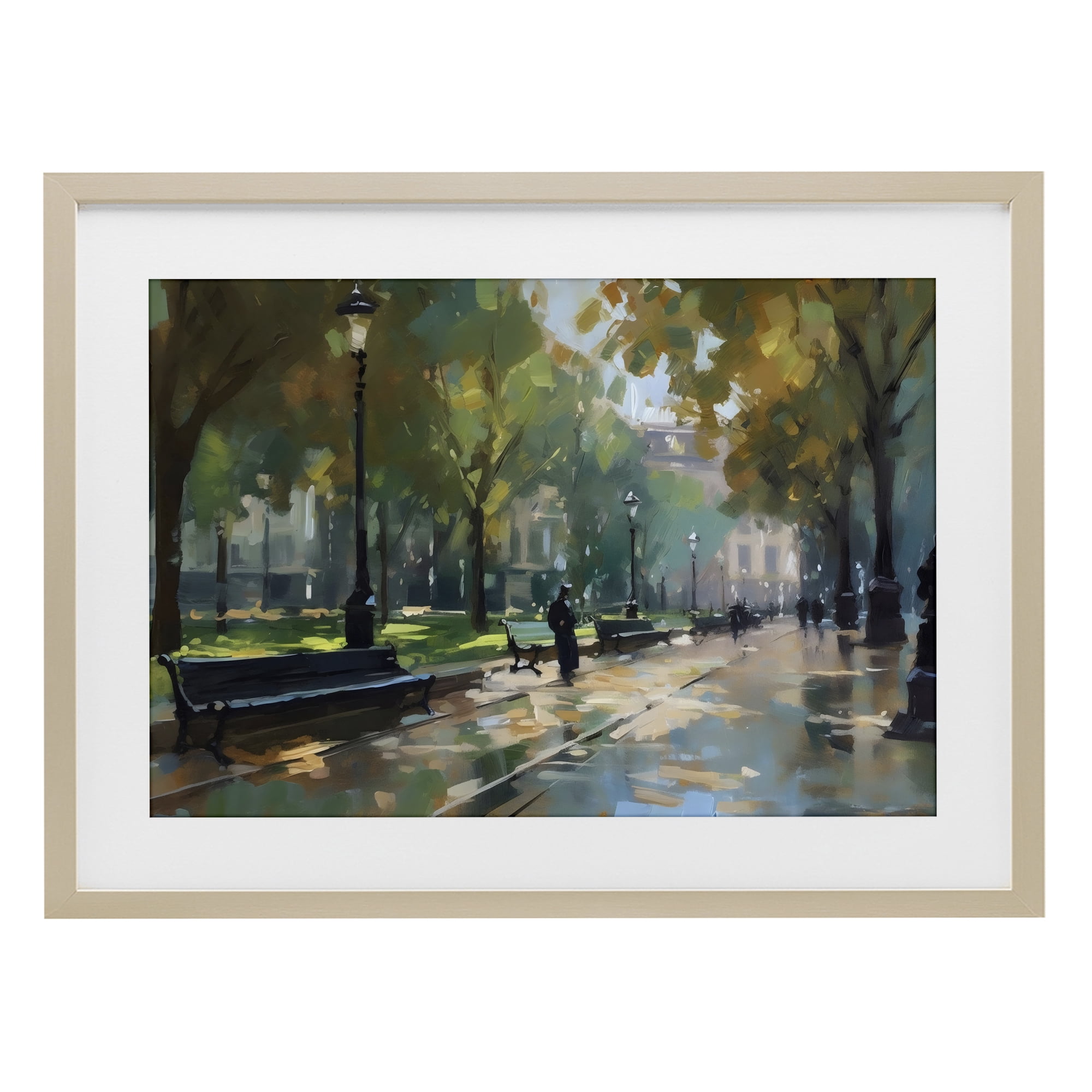 Stupell Industries Park Promenade on Rainy Day Birch Framed Print Under Glass, design by Creative Studio