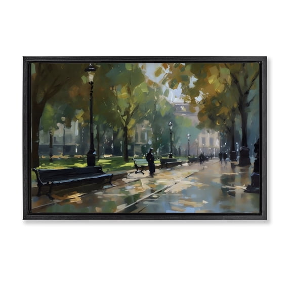 Stupell Industries Transitional Park Promenade on Rainy Day Black Floating Frame Canvas Art, 31 x 21, by Creative Studio