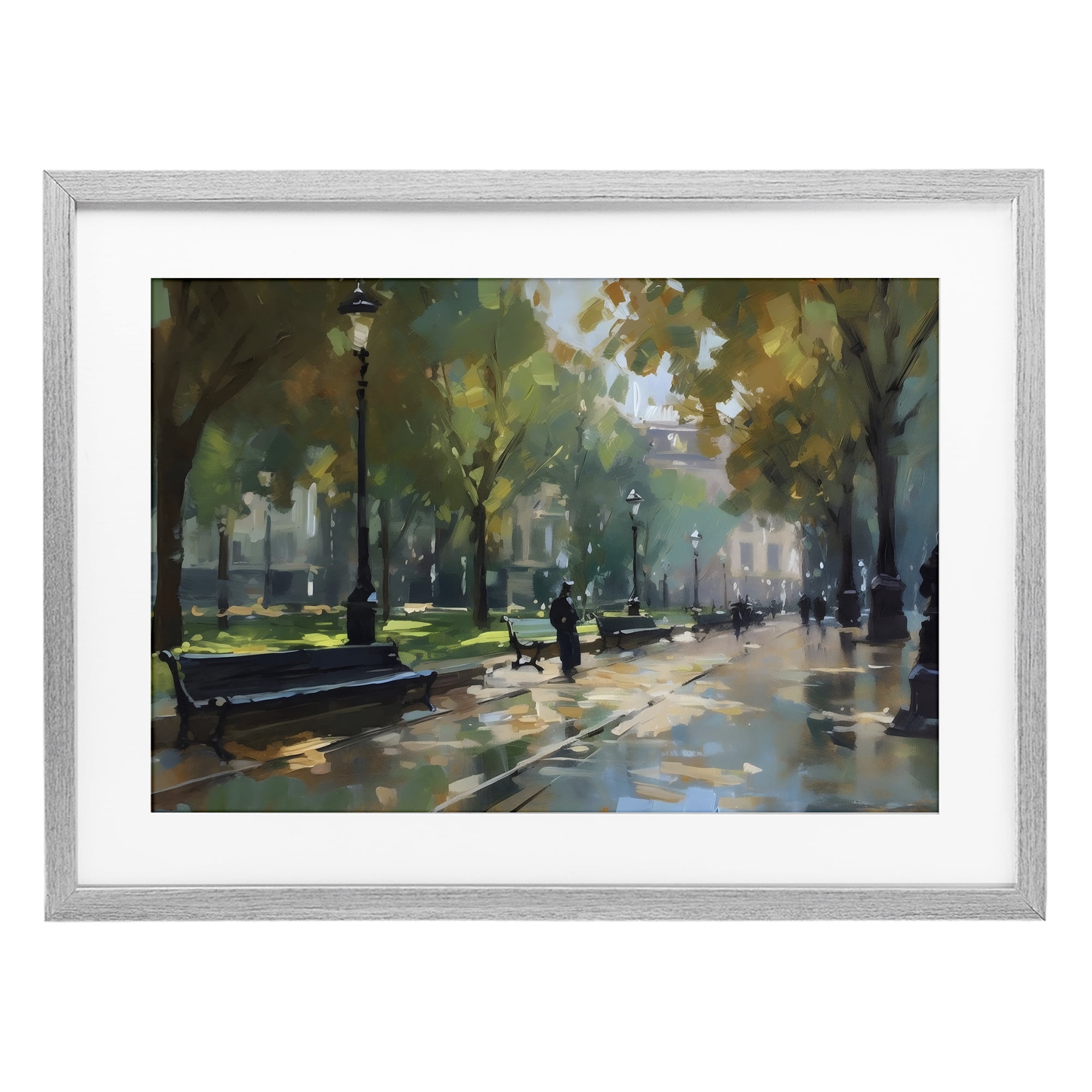 Stupell Industries Park Promenade on Rainy Day Gray Framed Print Under Glass, design by Creative Studio