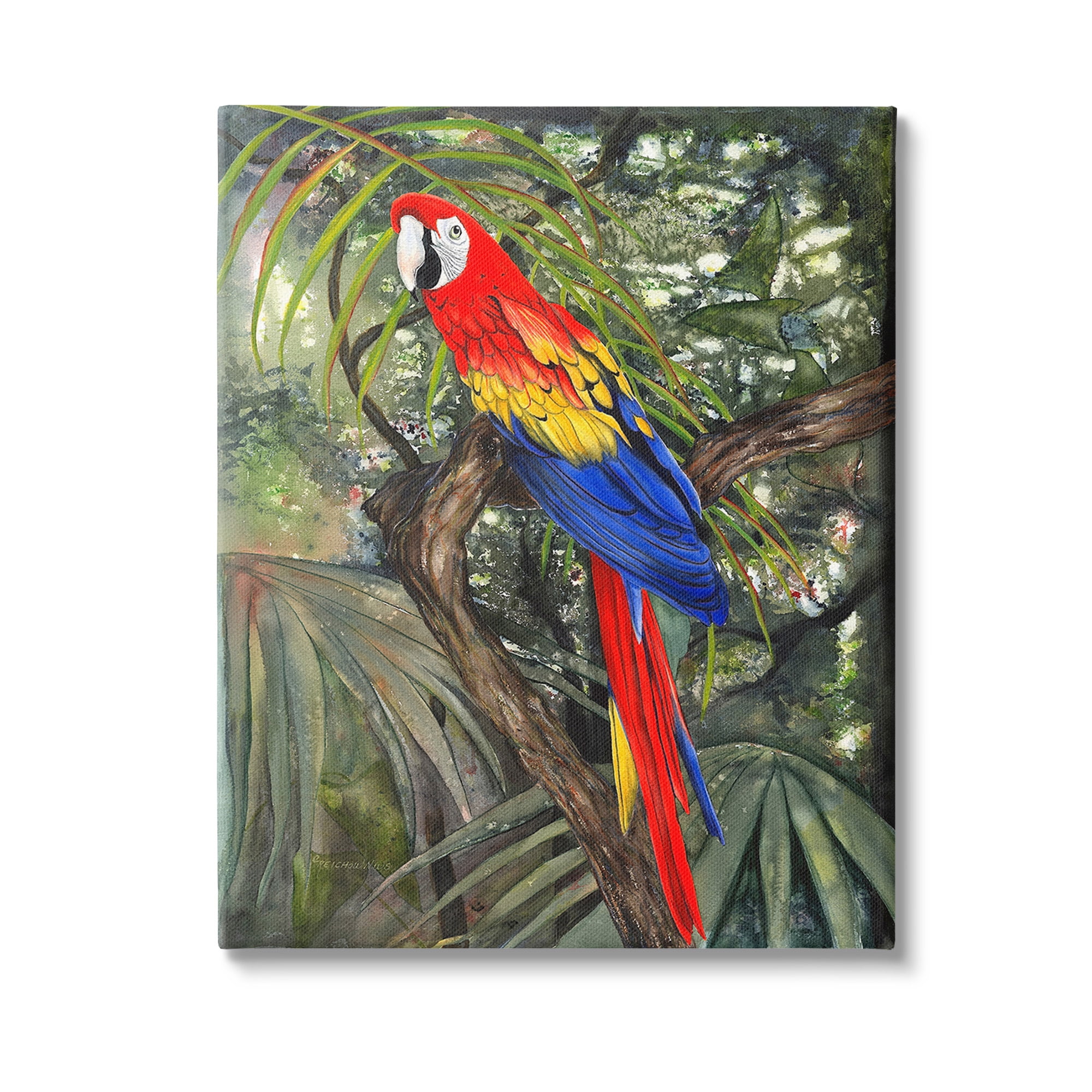 Stupell Industries Parrot Among Branches Animals & Insects Painting Gallery Wrapped Canvas Art Print Wall Art, 30 x 40
