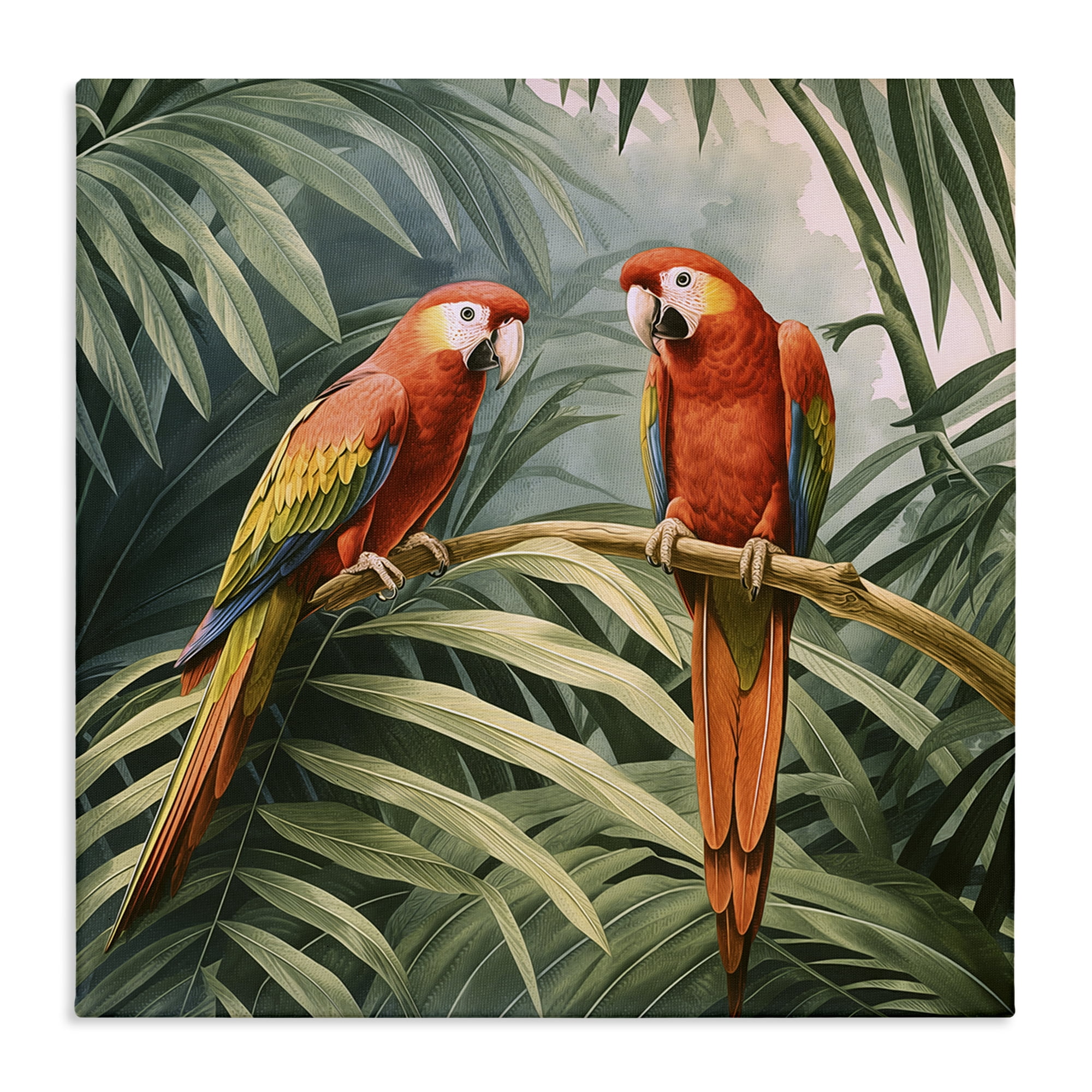Stupell Industries Parrot Duo in Rainforest Animals Painting Wrapped Canvas Art Print Wall Art, 36 x 36