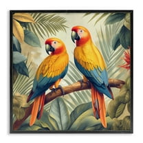 Stupell Industries Parrot Duo on Branch Animals Painting Black Framed Art Print Wall Art, 12 x 12
