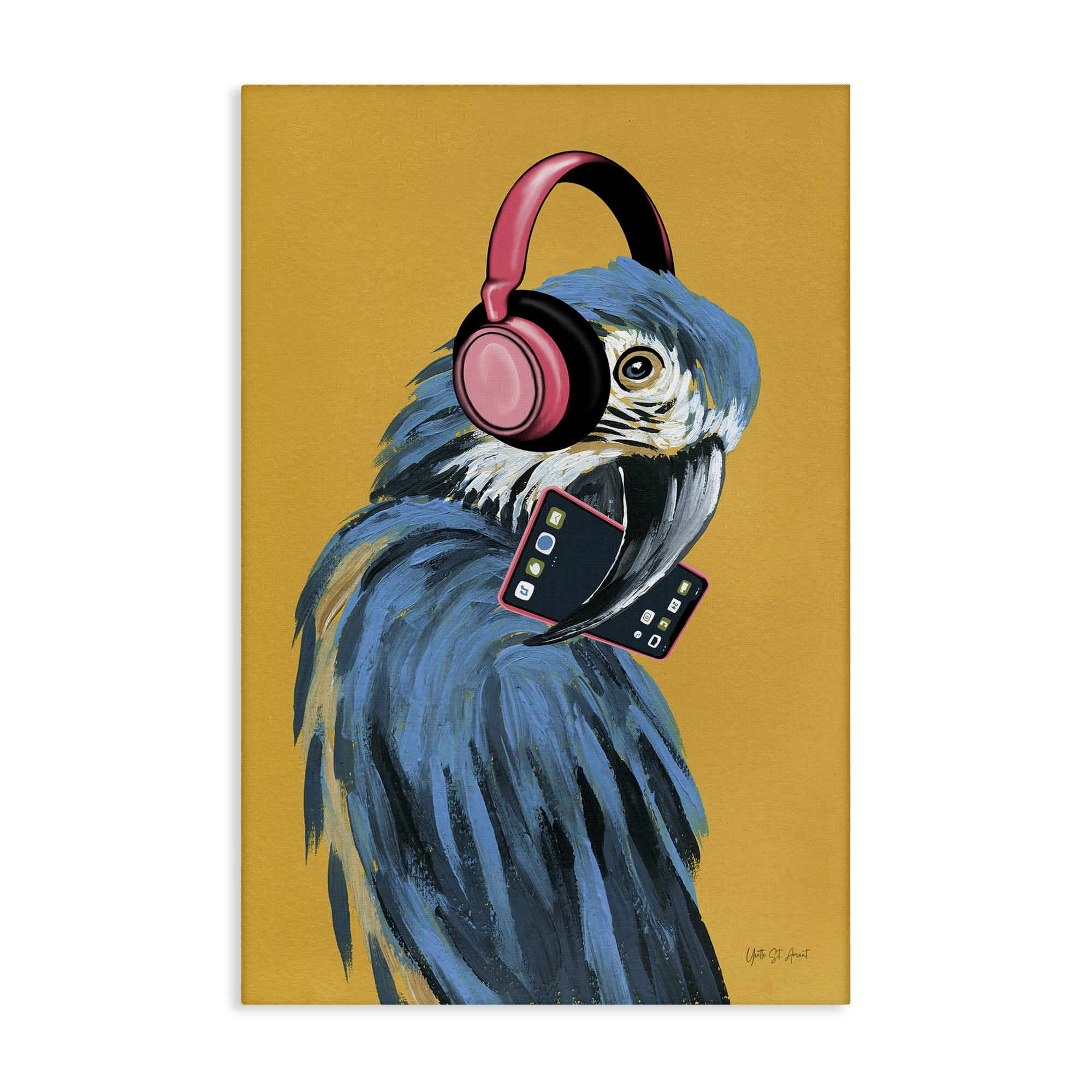 Stupell Industries Parrot Listening to Music Animals & Insects Painting Gallery Wrapped Canvas Art Print Wall Art, 24 x 36