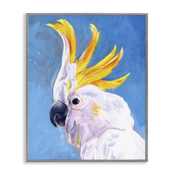 Stupell Industries Contemporary Parrot Mohawk Blue Yellow Animal Bird Gray Framed Giclee Art, 16 x 20, by Jennifer Paxton Parker
