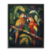 Stupell Industries Parrot Pair on Branch Animals & Insects Painting Black Floater Framed Canvas Art Print Wall Art, 17 x 21