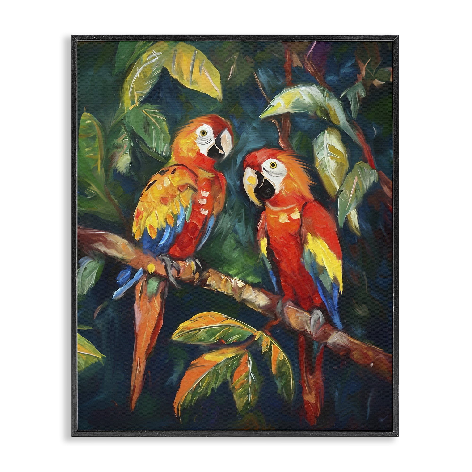 Stupell Industries Parrot Pair on Branch Animals & Insects Painting Black Framed Art Print Wall Art, 24 x 30