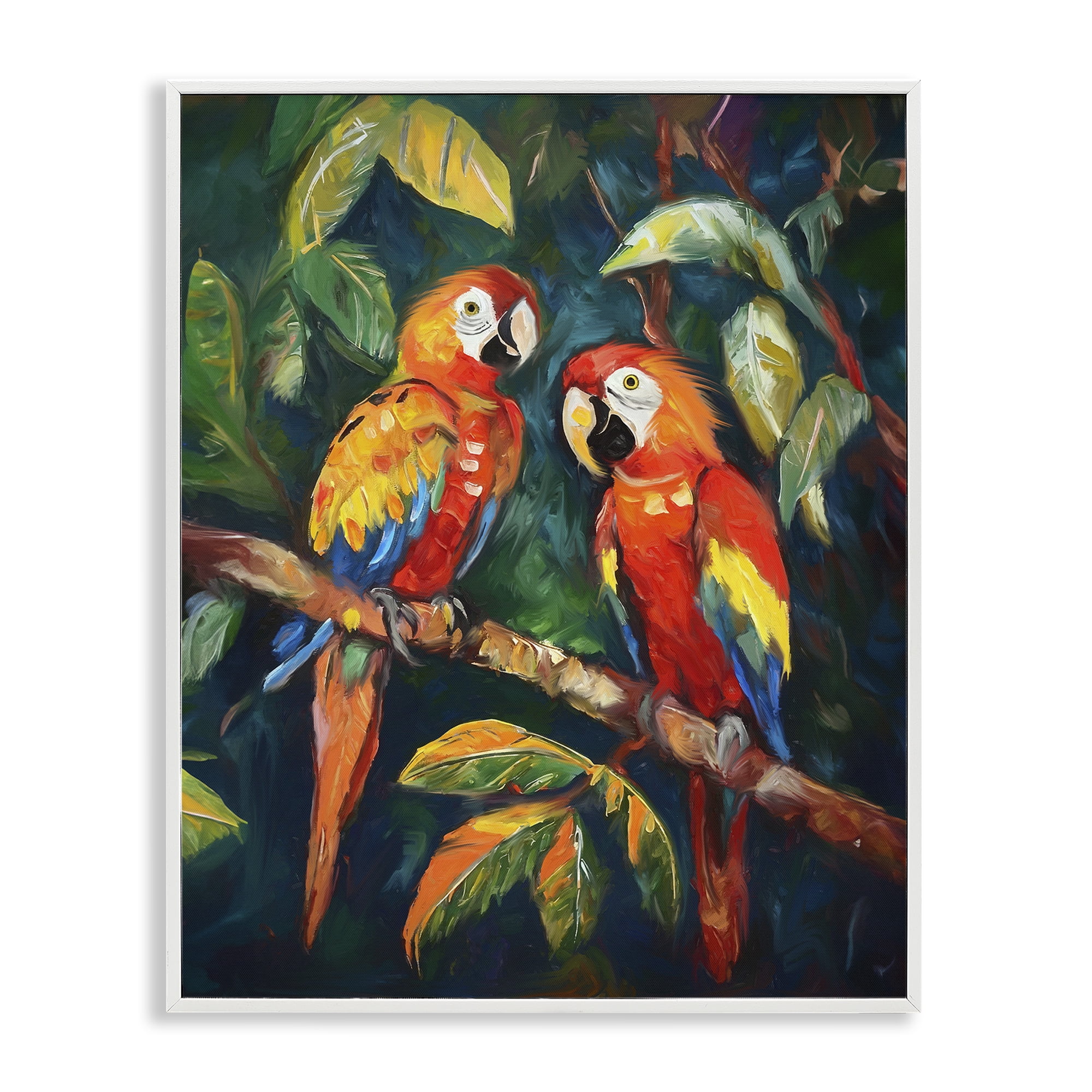 Stupell Industries Parrot Pair on Branch Animals & Insects Painting White Framed Art Print Wall Art, 24 x 30