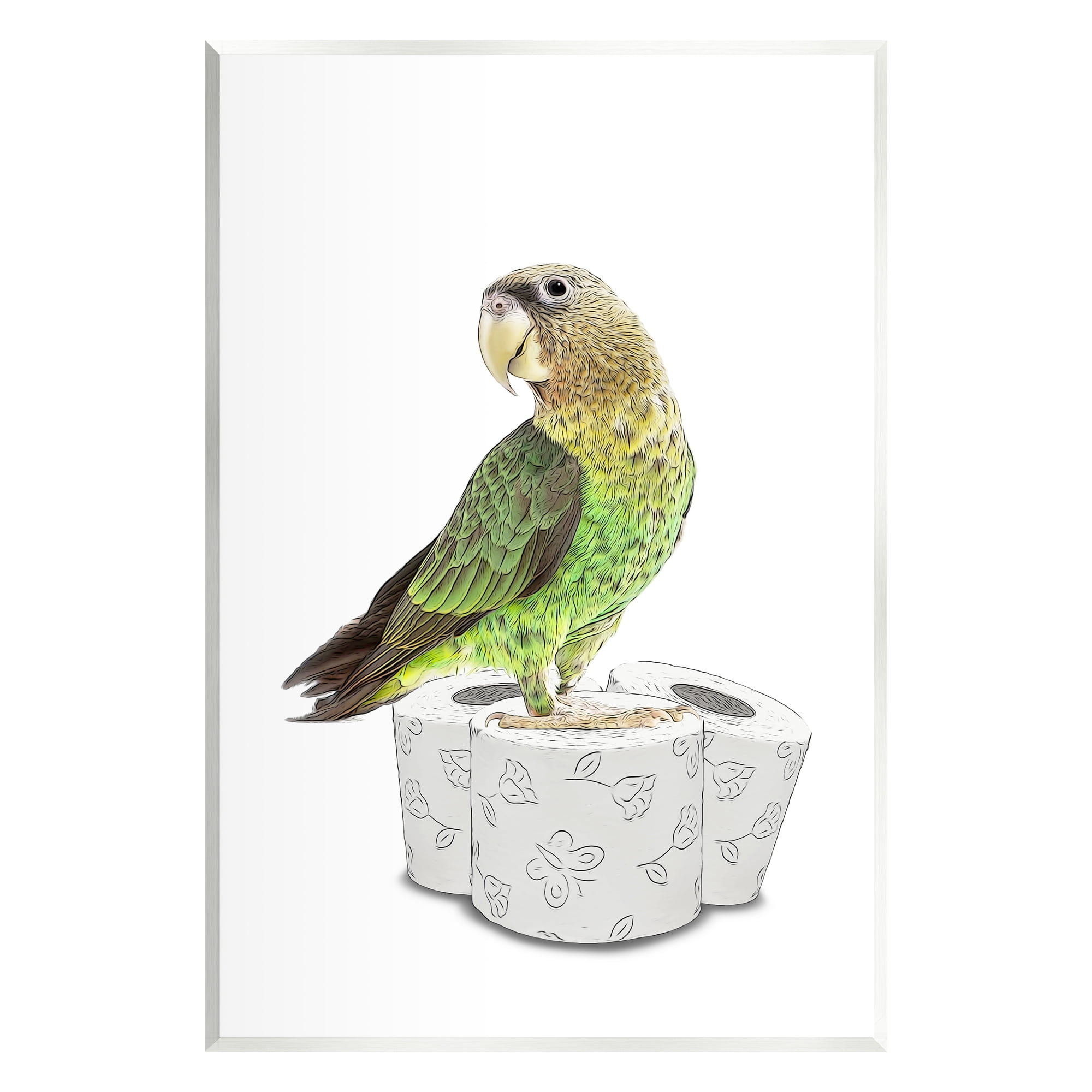 Stupell Industries Parrot Perched Toilet Paper Rolls Animals & Insects Painting Unframed Art Print Wall Art