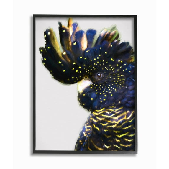 Stupell Industries Parrot Portrait Blue Yellow Dotted Feather Bird Framed Wall Art Design by Urban Road, 16" x 20", Black Framed
