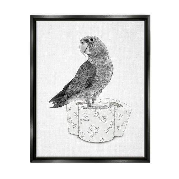 Stupell Industries Parrot & Toilet Paper Bathroom Animals & Insects Painting Black Floater Framed Art Print Wall Art