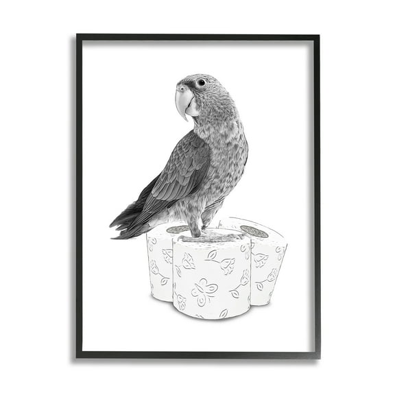 Stupell Industries Parrot & Toilet Paper Bathroom Animals & Insects Painting Black Framed Art Print Wall Art