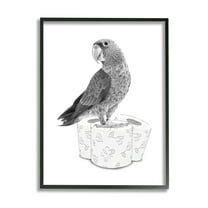 Stupell Industries Parrot & Toilet Paper Bathroom Animals & Insects Painting Black Framed Art Print Wall Art
