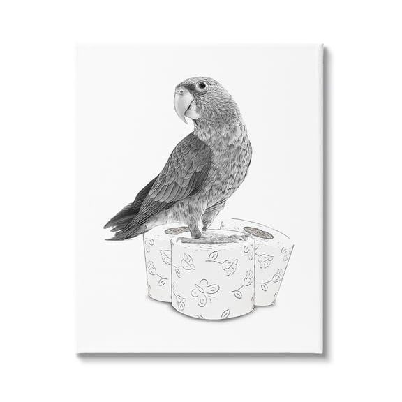 Stupell Industries Parrot & Toilet Paper Bathroom Animals & Insects Painting Gallery Wrapped Canvas Print Wall Art