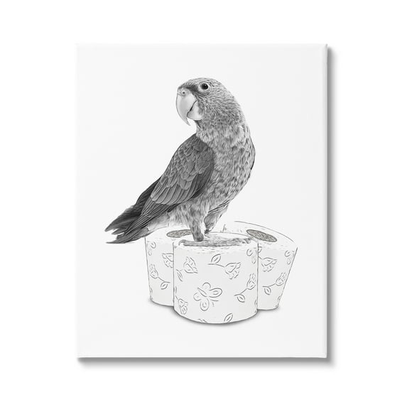 Stupell Industries Parrot & Toilet Paper Bathroom Animals & Insects Painting Gallery Wrapped Canvas Print Wall Art