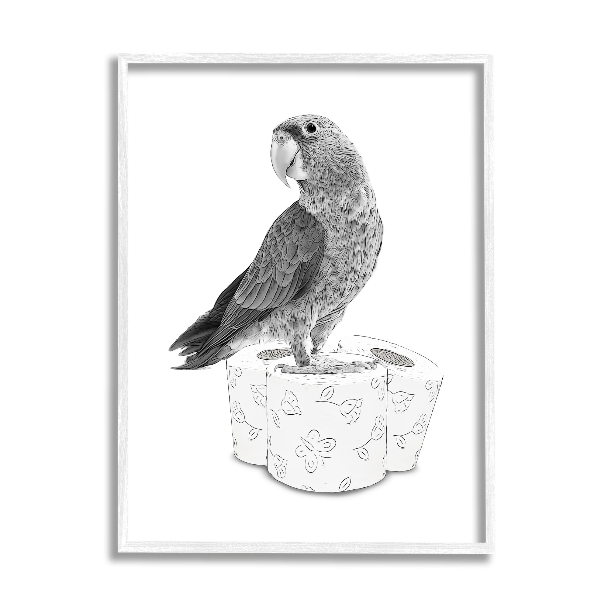 Stupell Industries Parrot & Toilet Paper Bathroom Animals & Insects Painting White Framed Art Print Wall Art