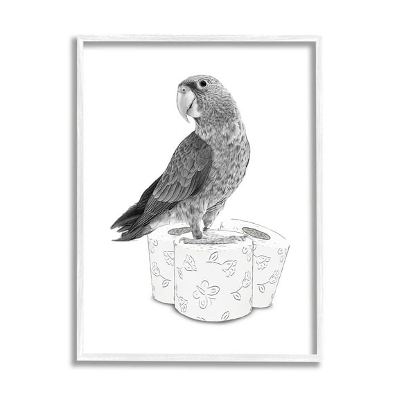 Stupell Industries Parrot & Toilet Paper Bathroom Animals & Insects Painting White Framed Art Print Wall Art