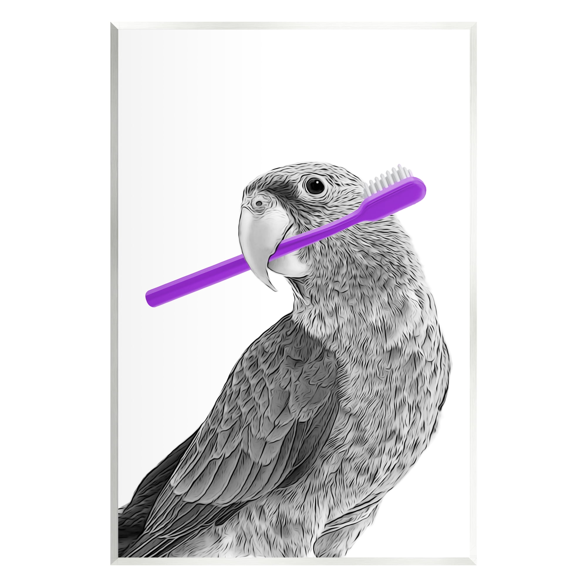 Stupell Industries Parrot With Toothbrush Funny Bird Animals & Insects Painting Unframed Art Print Wall Art