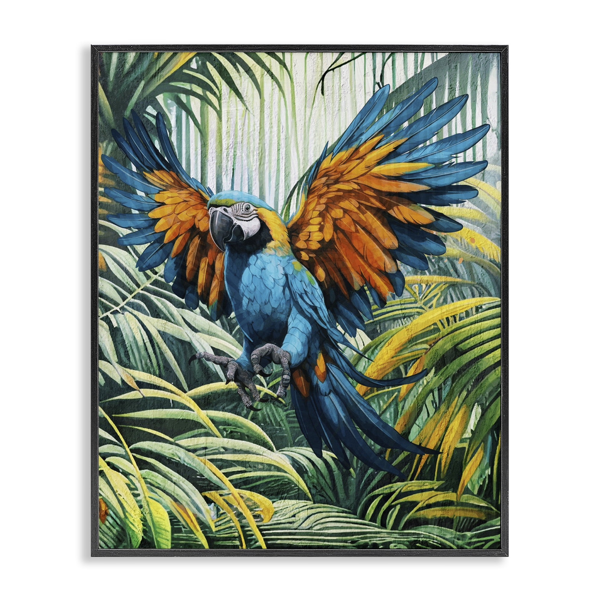 Stupell Industries Parrot in Flight Animals Painting Black Framed Art Print Wall Art, 11 x 14