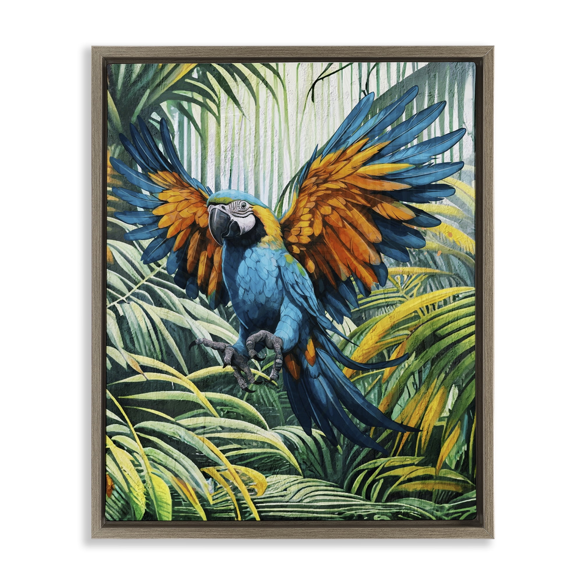 Stupell Industries Parrot in Flight Animals Painting Brown Floater Framed Canvas Art Print Wall Art, 17 x 21