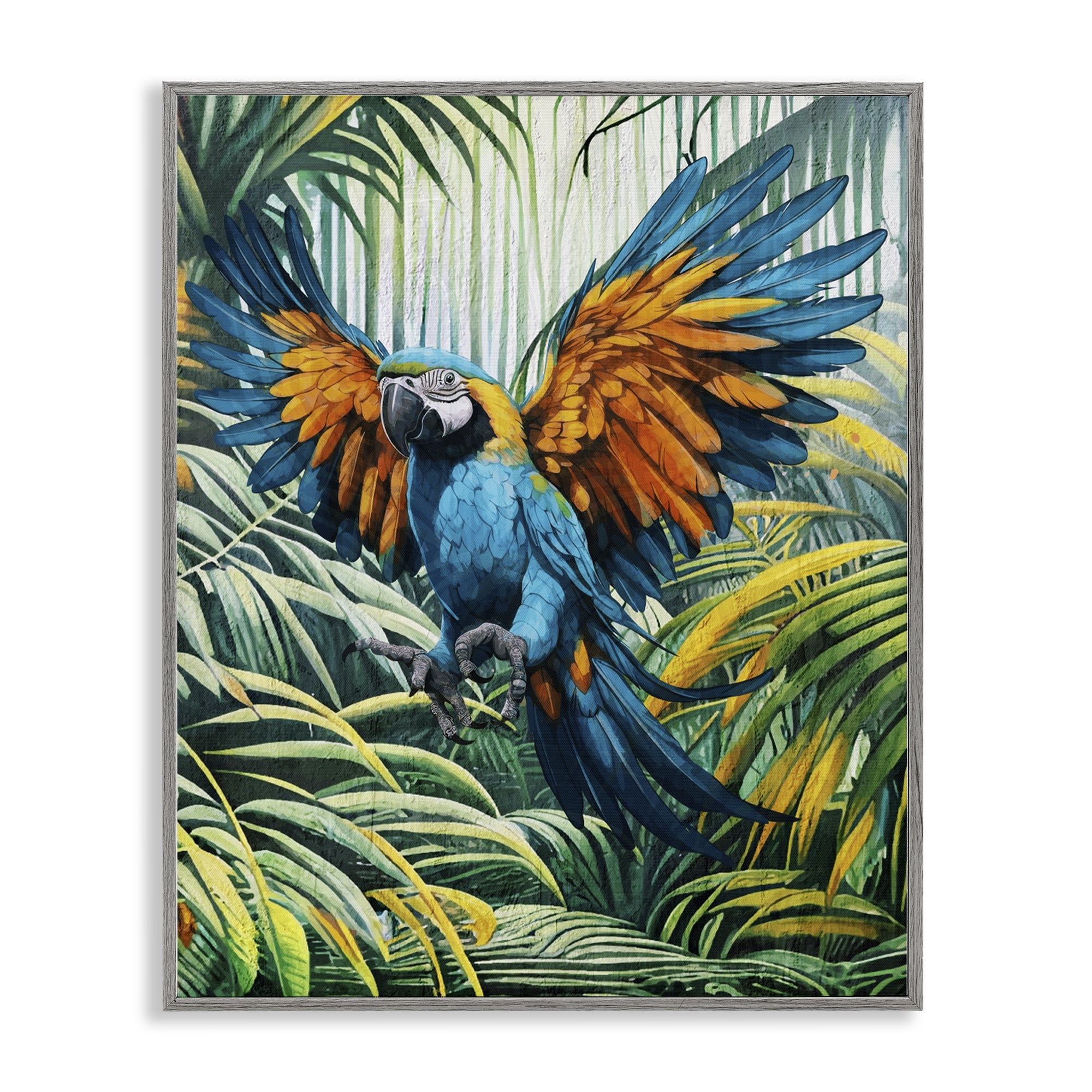 Stupell Industries Parrot in Flight Animals Painting Gray Framed Art Print Wall Art, 11 x 14