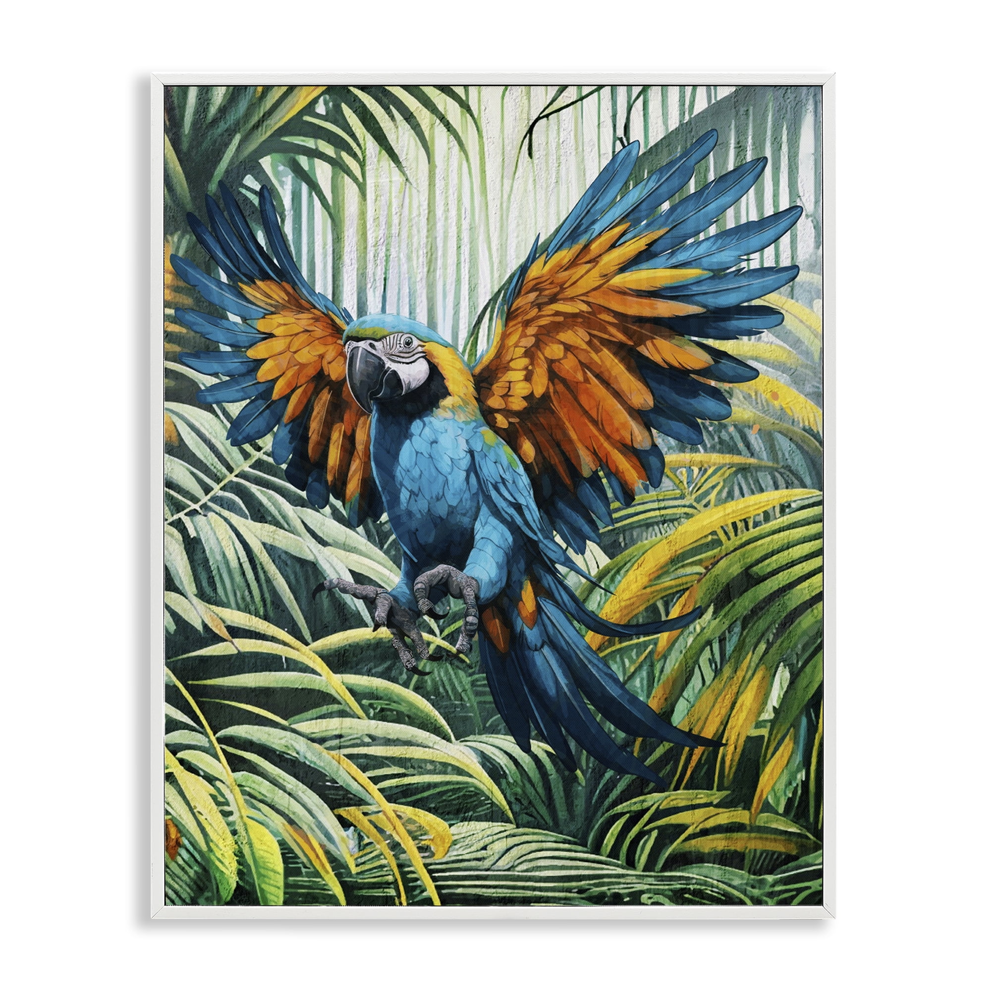 Stupell Industries Parrot in Flight Animals Painting White Framed Art Print Wall Art, 24 x 30