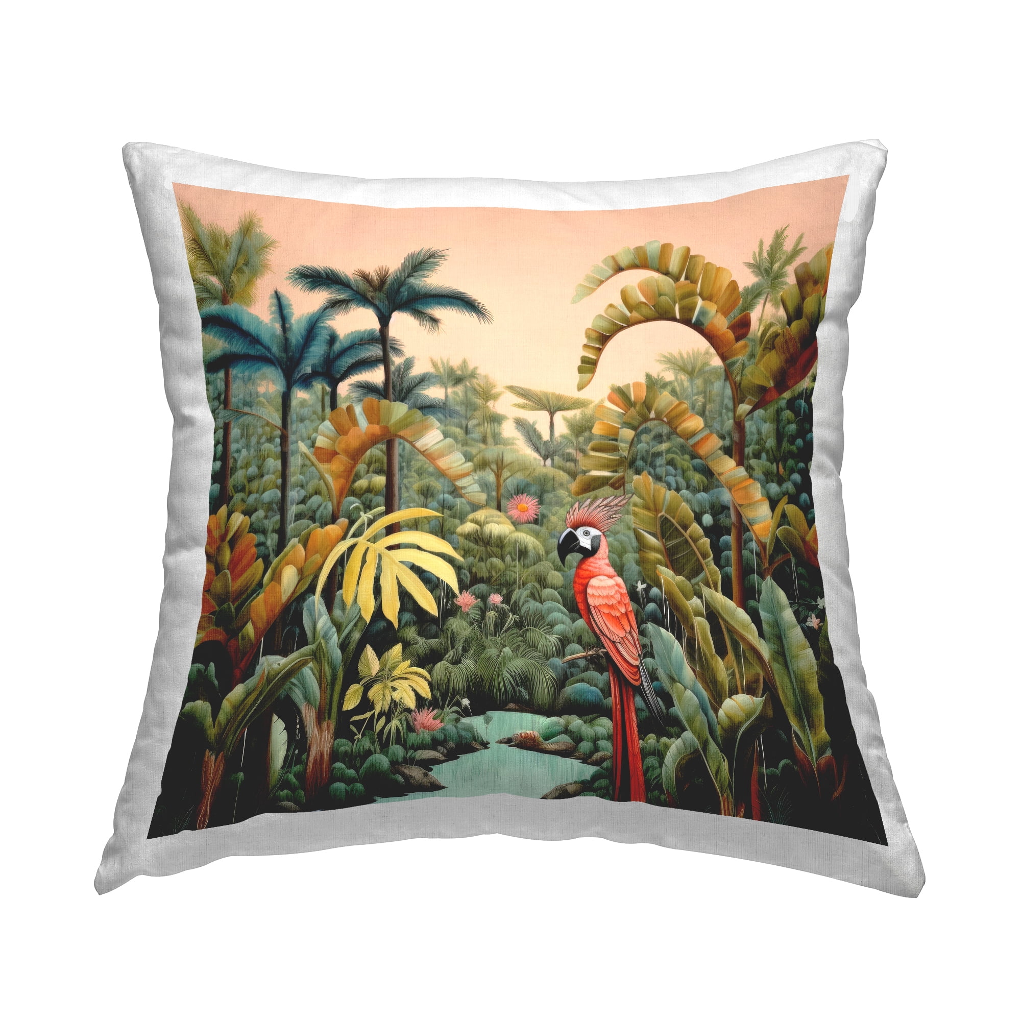 Stupell Industries Parrot in Rainforest Nature Decorative Printed Throw Pillow, 18 x 18