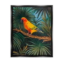Stupell Industries Parrot in Tropical Trees Animals & Insects Painting Black Floater Framed Canvas Art Print Wall Art, 17 x 21