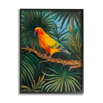 Stupell Industries Parrot in Tropical Trees Animals & Insects Painting Black Framed Art Print Wall Art, 11 x 14