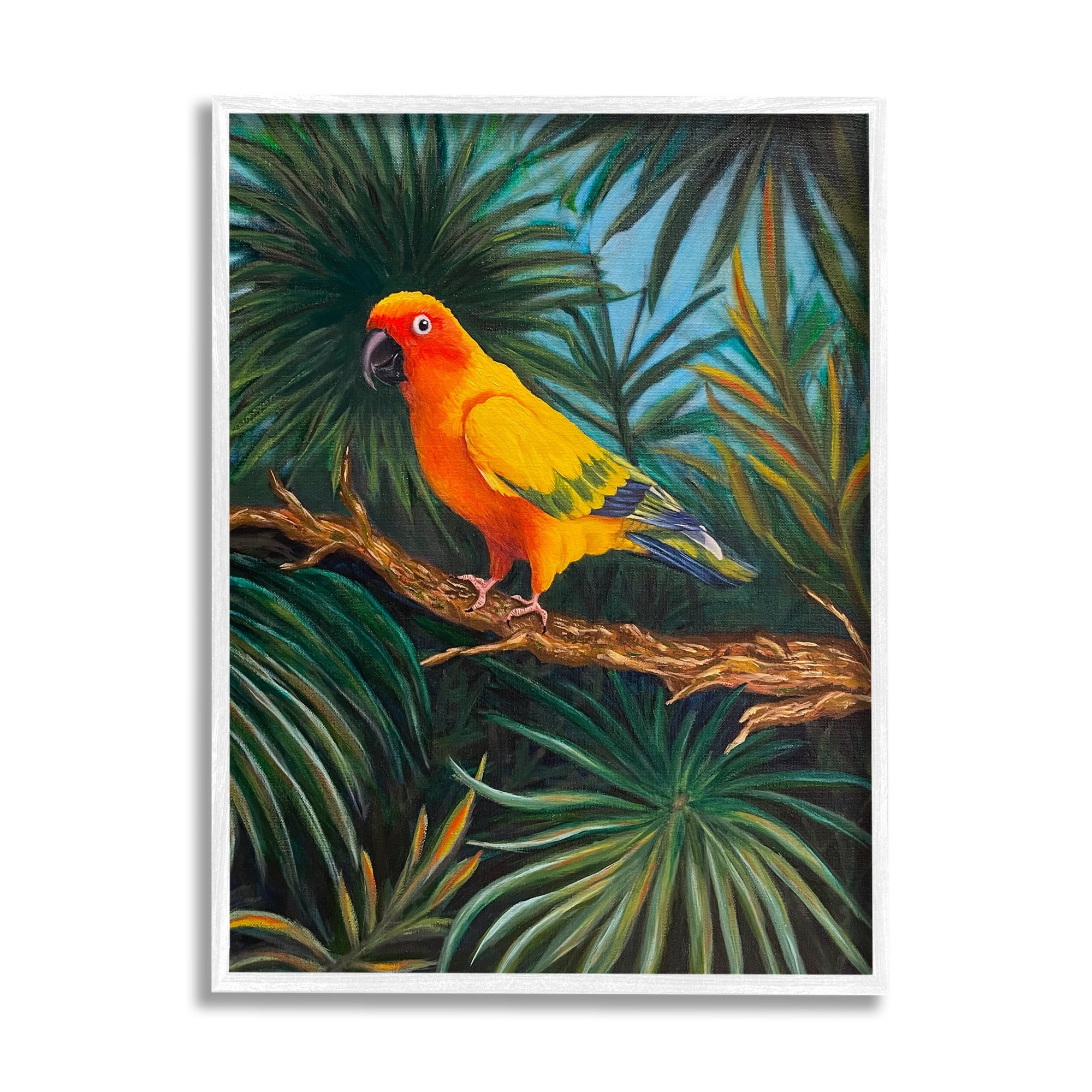 Vibrant Tropical Parrot Print in White Frame, 11 x 14