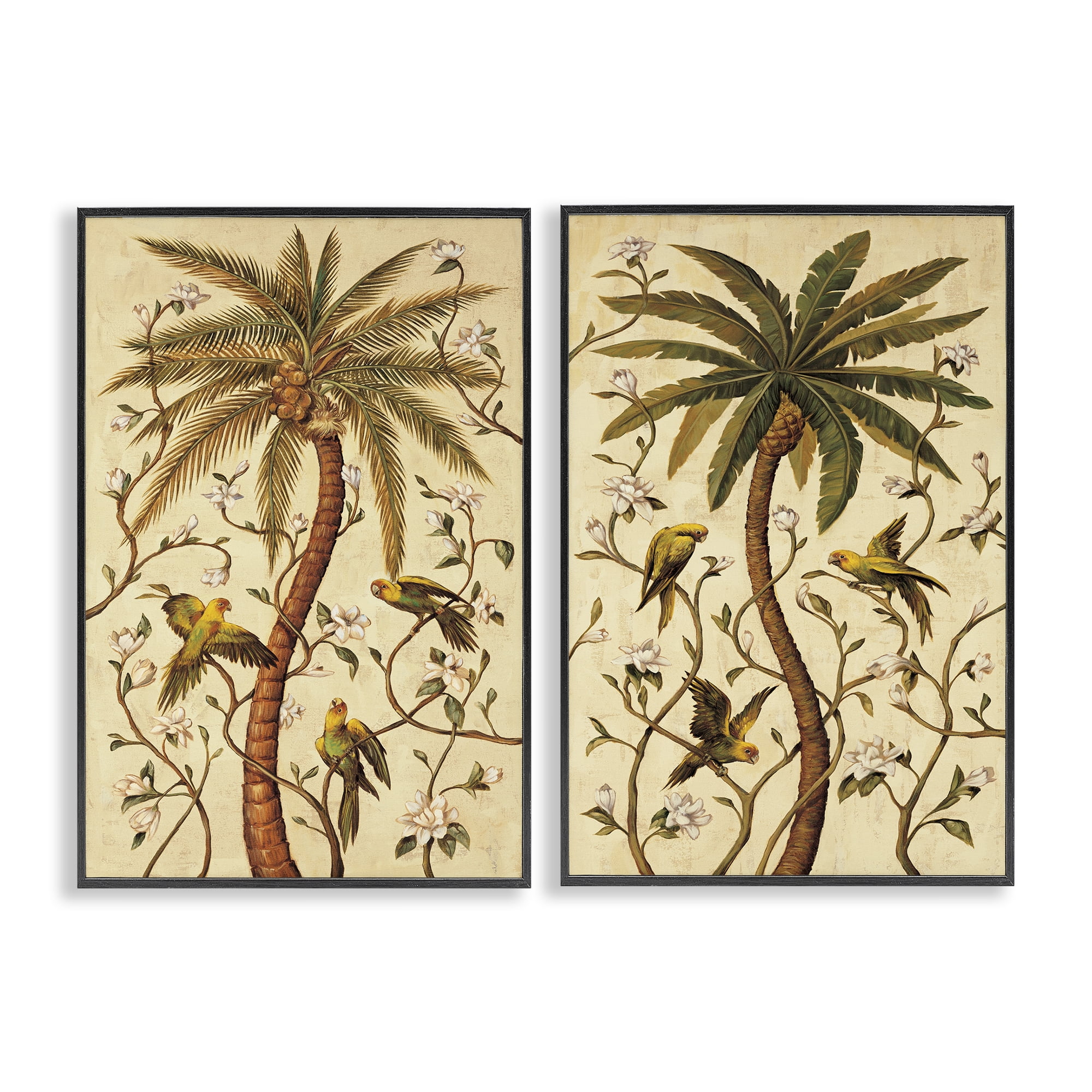Stupell Industries Parrots & Curving Palm Trees Landscape & Nature Painting Black Framed Art Print Wall Art, 12 x 18, Set of 2