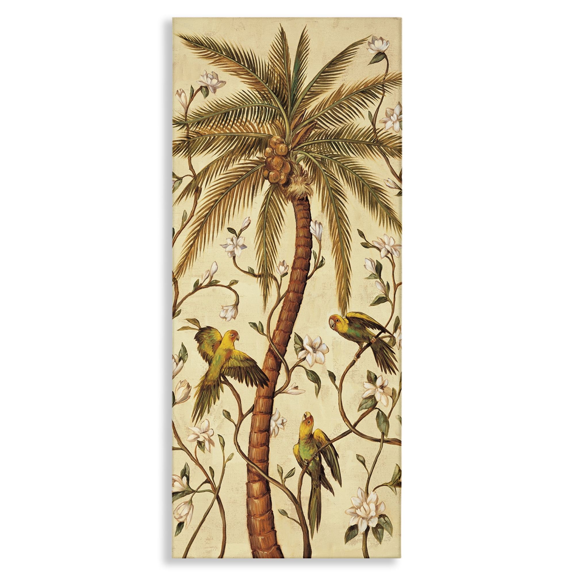 Stupell Industries Parrots & Curvy Palm Tree Plants & Flowers Painting Wrapped Canvas Art Print Wall Art, 10 x 24