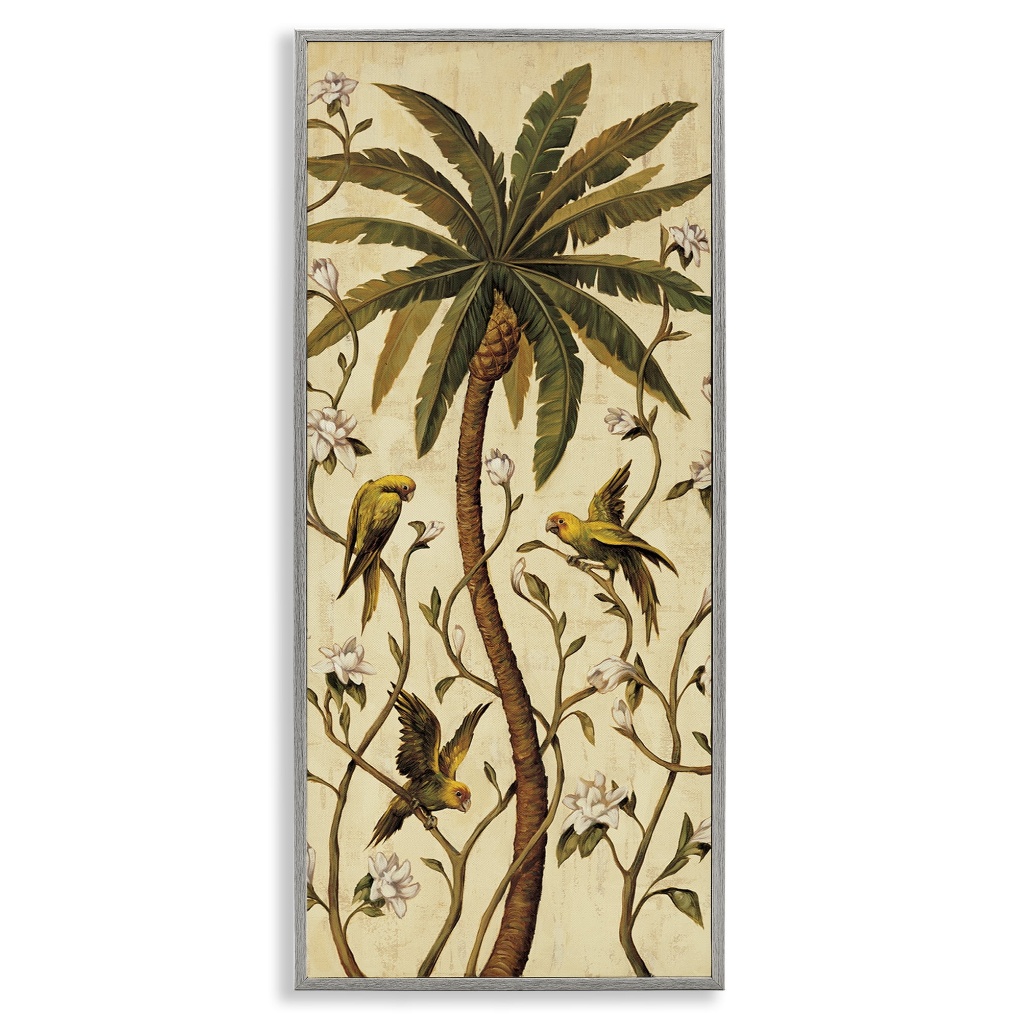 Stupell Industries Parrots & Jungle Botanics Plants & Flowers Painting Gray Framed Art Print Wall Art, 10 x 24