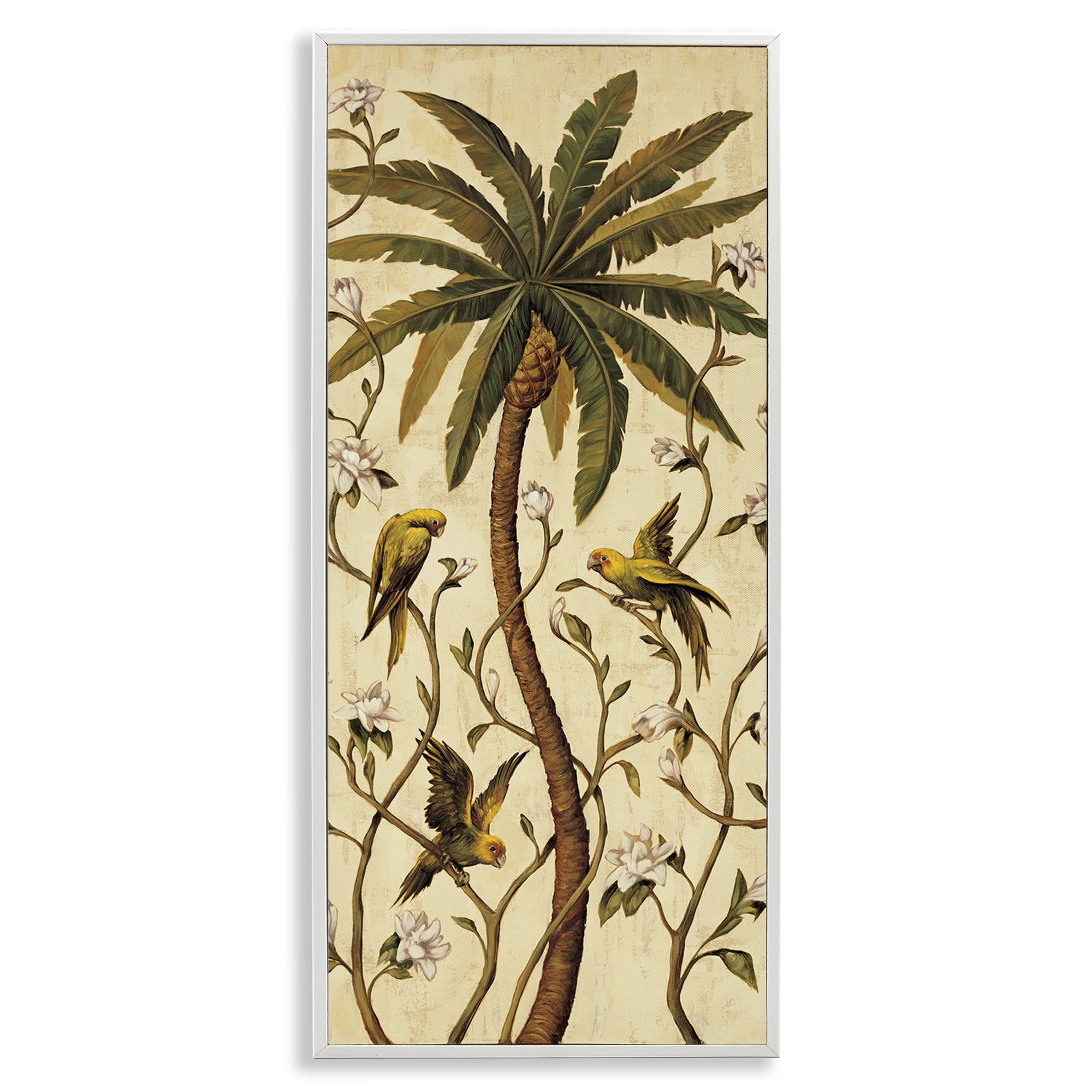 Stupell Industries Parrots & Jungle Botanics Plants & Flowers Painting White Framed Art Print Wall Art, 10 x 24