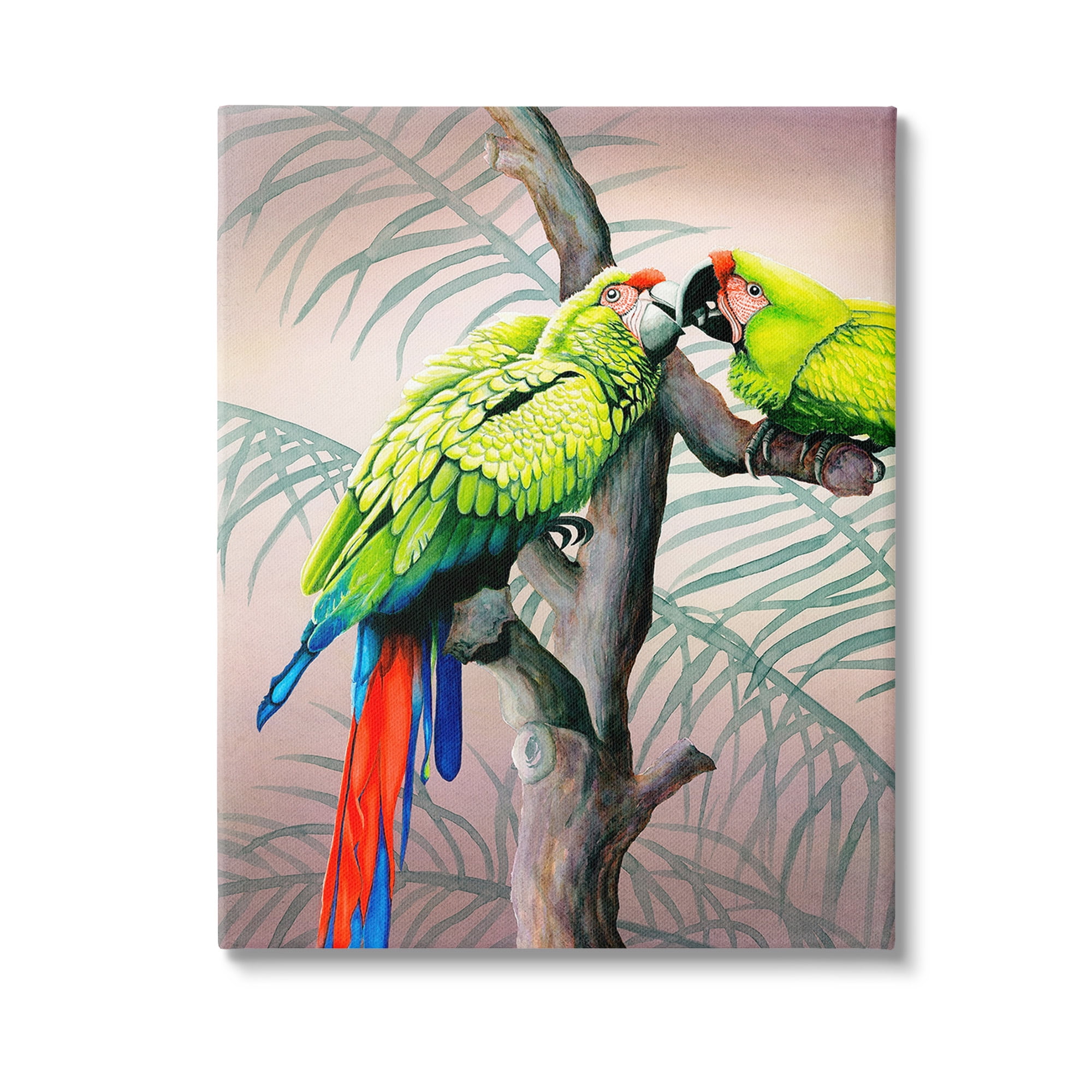 Stupell Industries Parrots Playing on Branch Animals & Insects Painting Gallery Wrapped Canvas Art Print Wall Art, 16 x 20