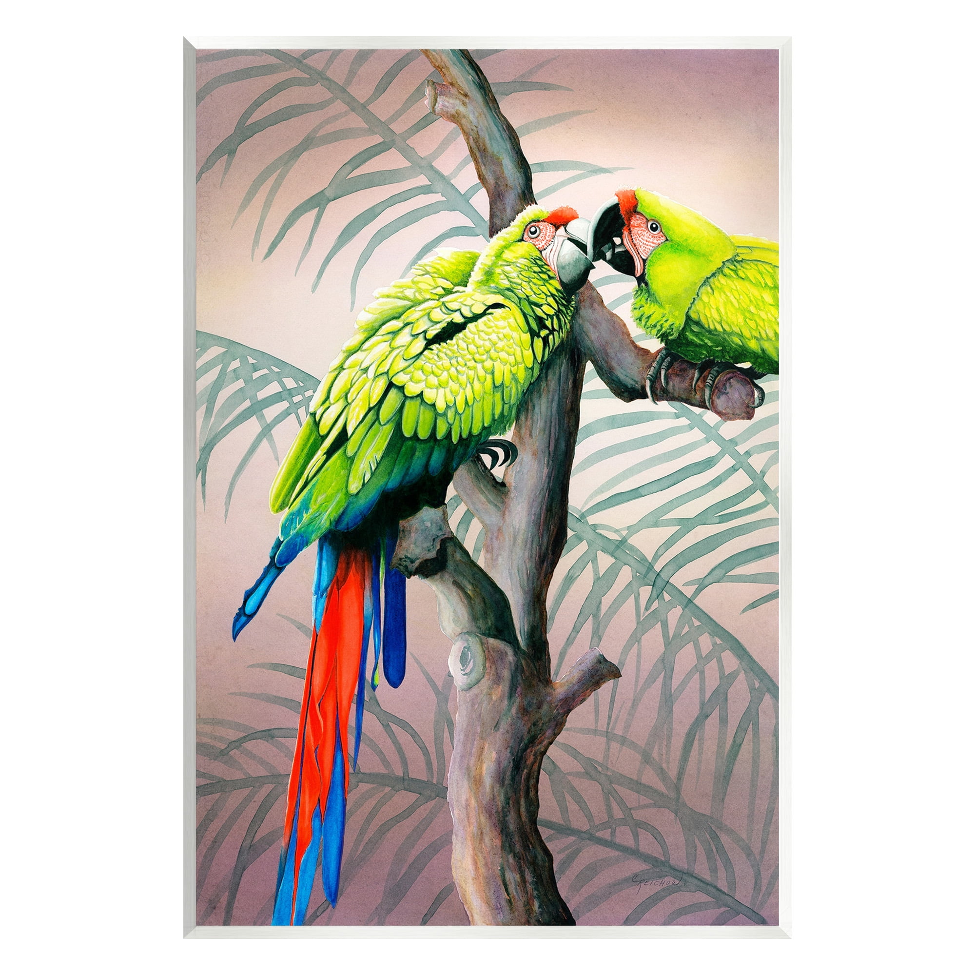 Stupell Industries Parrots Playing on Branch Animals & Insects Painting Unframed Art Print Wall Art, 13 x 19
