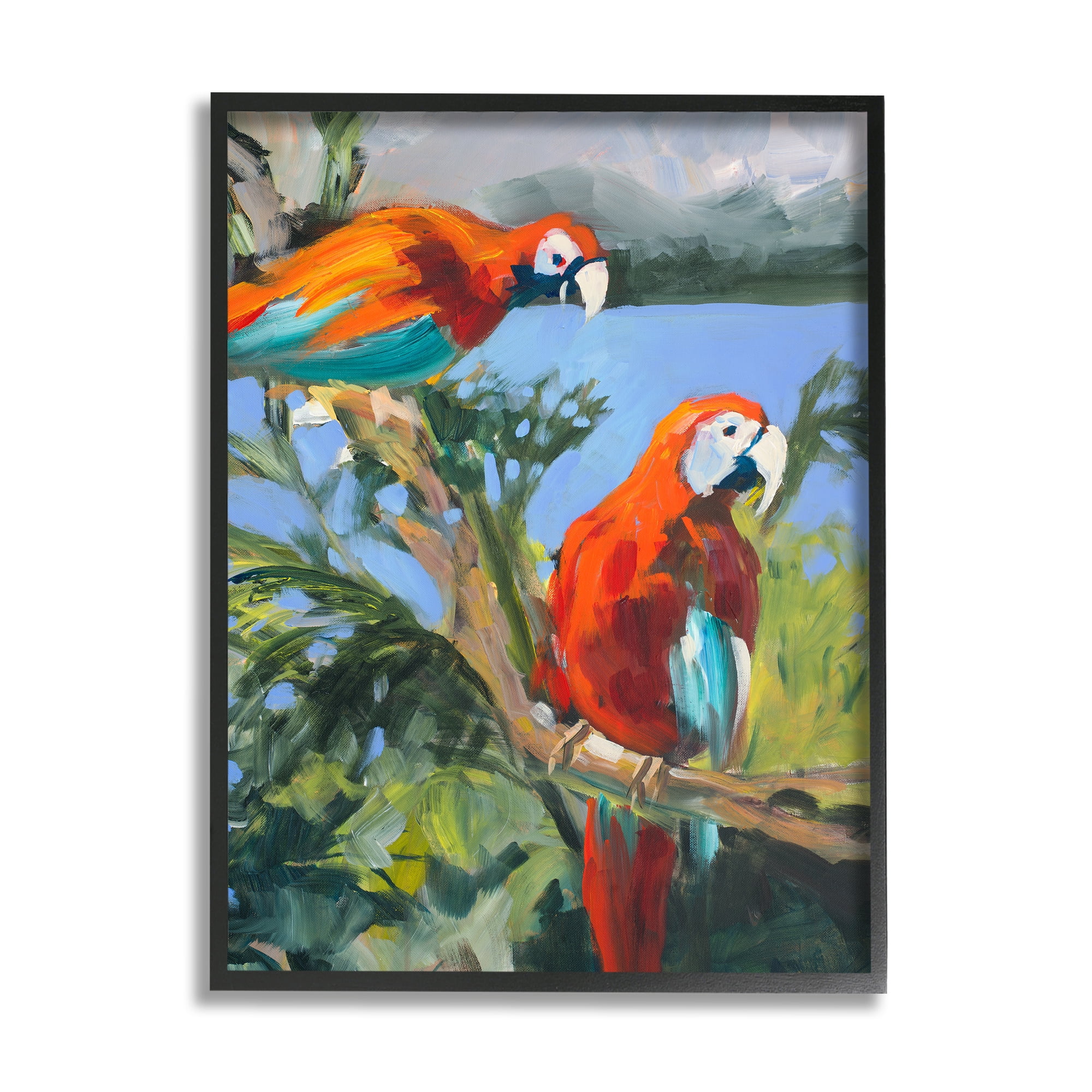 Stupell Industries Parrots at Bay Painting Animals & Insects Painting Black Framed Art Print Wall Art, 24 x 30
