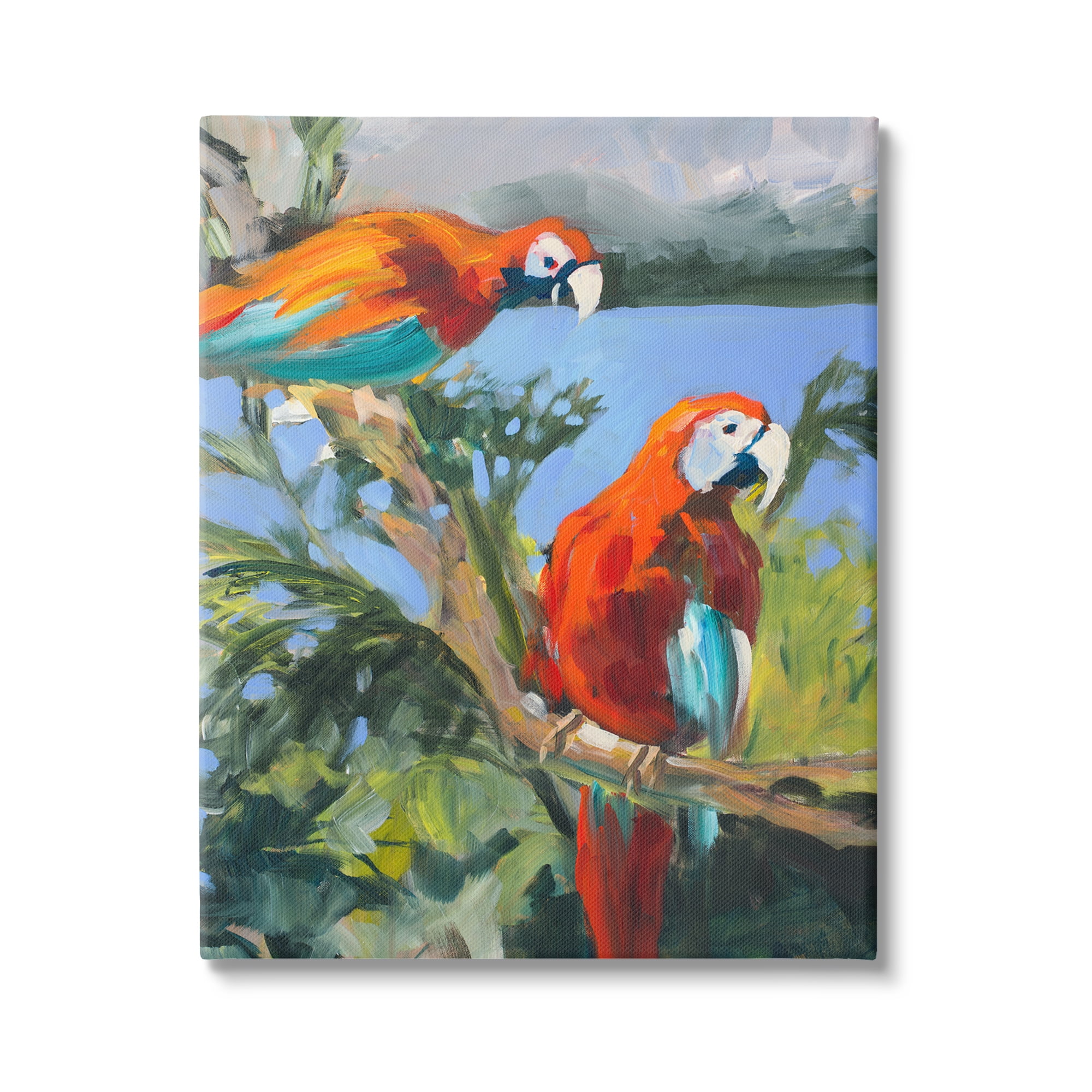 Stupell Industries Parrots at Bay Painting Animals & Insects Painting Gallery Wrapped Canvas Print Wall Art, 16 x 20
